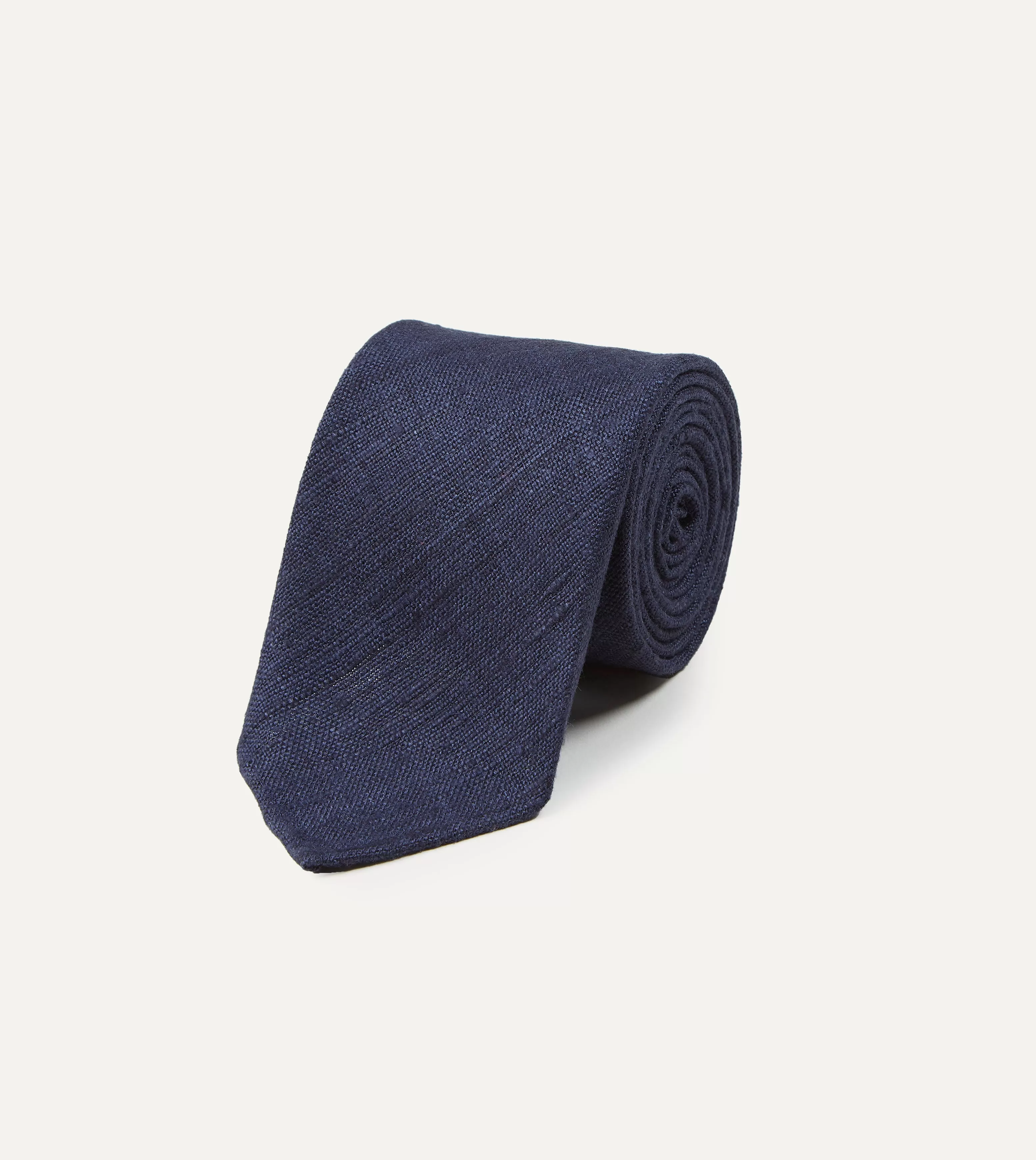 Navy Tussah Hand Rolled Silk Tie