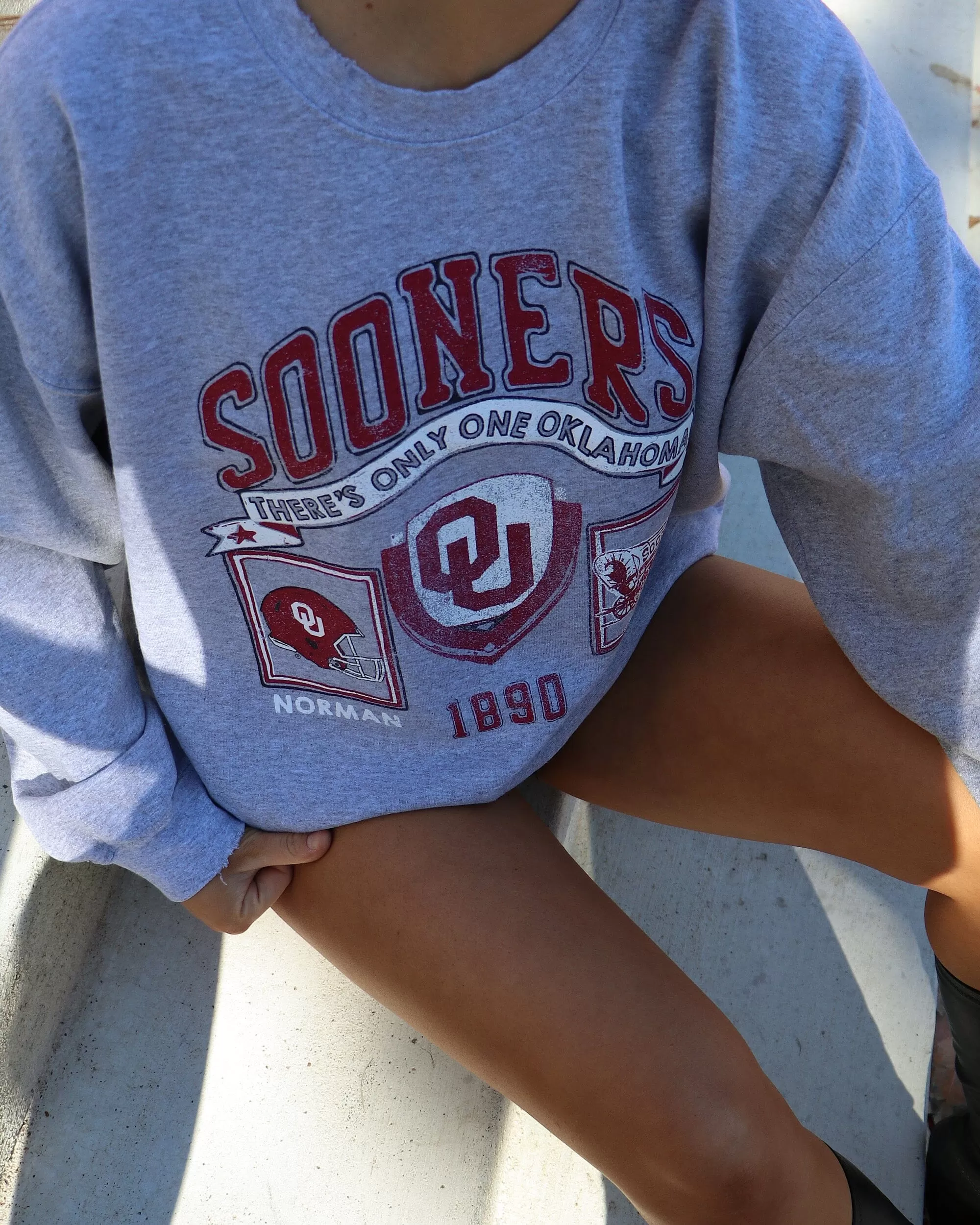 OU Sooners Prep Patch Gray Thrifted Sweatshirt