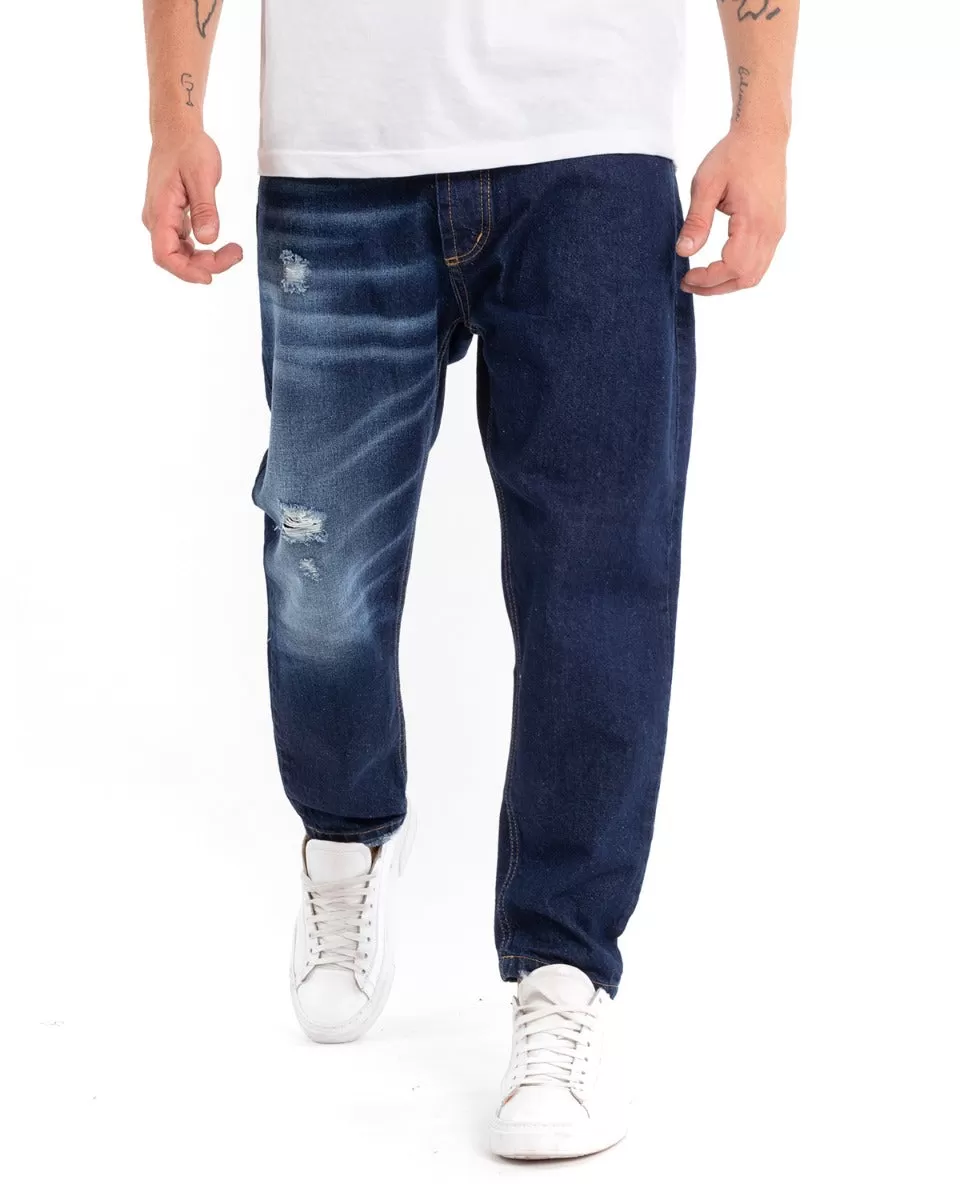 Pantaloni Jeans Uomo Loose Fit Denim Scuro Stone Washed Cinque Tasche GIOSAL-P5473A