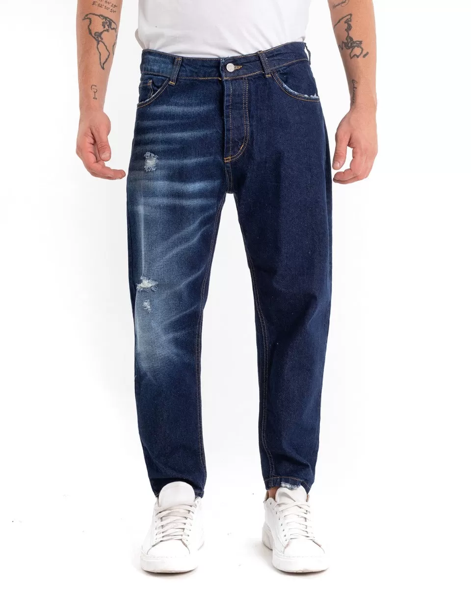 Pantaloni Jeans Uomo Loose Fit Denim Scuro Stone Washed Cinque Tasche GIOSAL-P5473A