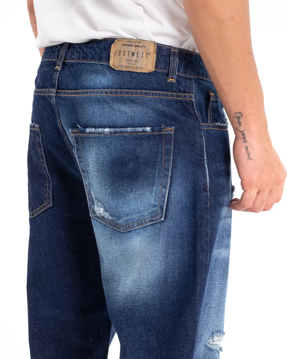 Pantaloni Jeans Uomo Loose Fit Denim Scuro Stone Washed Cinque Tasche GIOSAL-P5473A