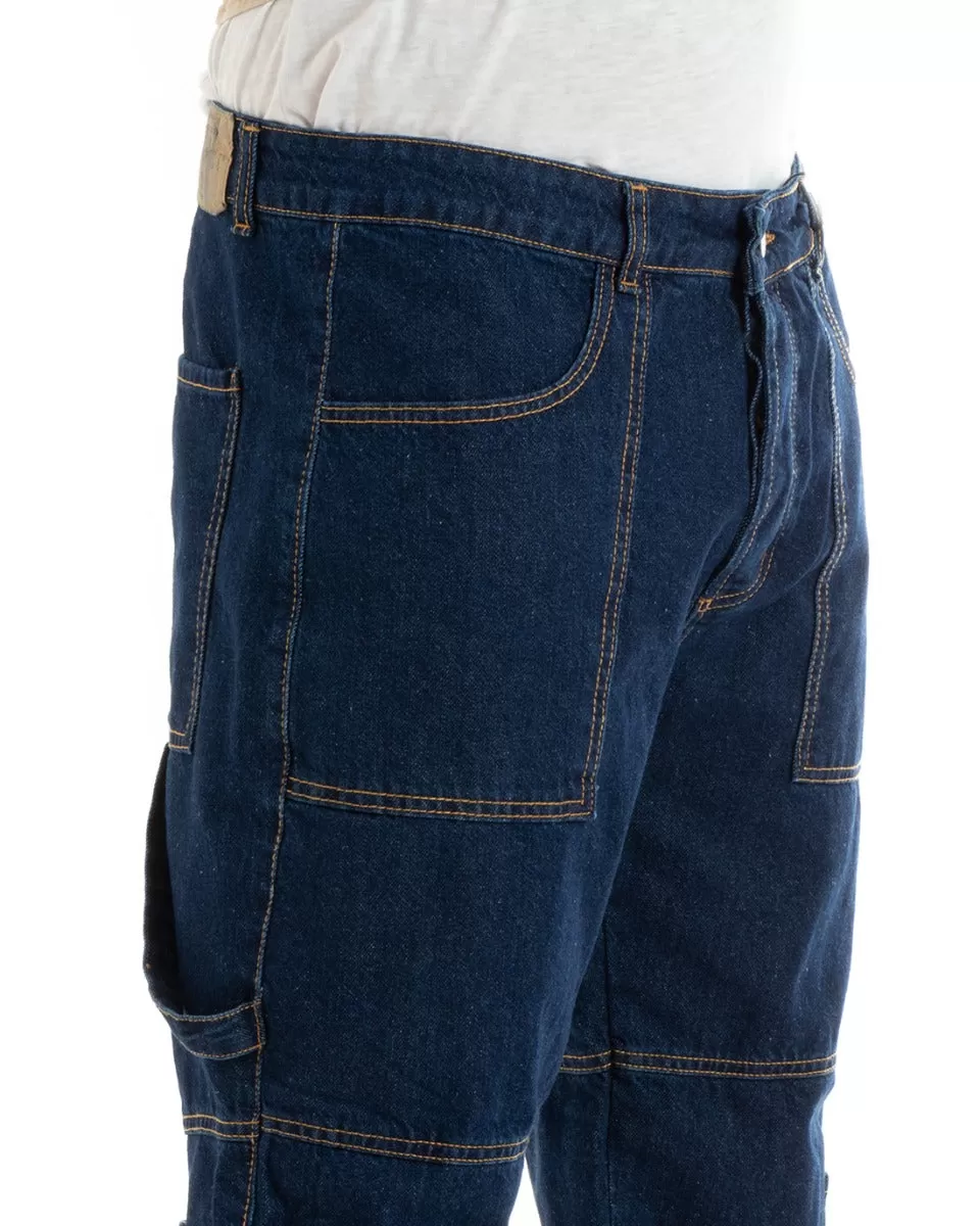 Pantaloni Jeans Uomo Straight Fit Carpenter Denim Scuro con Tasche Laterali GIOSAL-P5925A