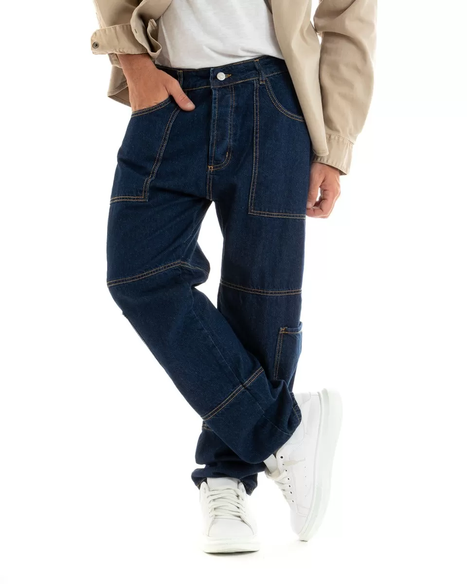 Pantaloni Jeans Uomo Straight Fit Carpenter Denim Scuro con Tasche Laterali GIOSAL-P5925A