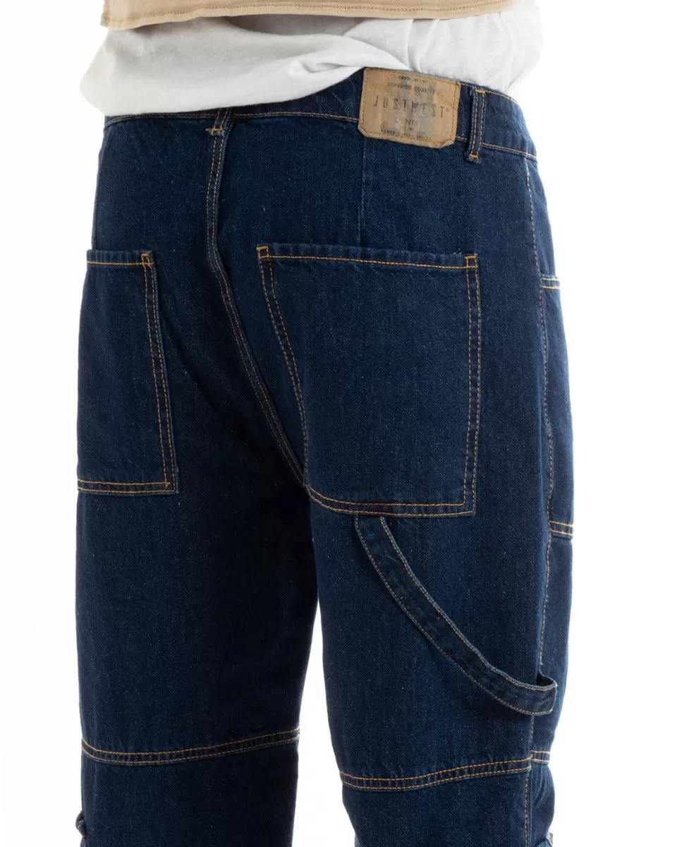 Pantaloni Jeans Uomo Straight Fit Carpenter Denim Scuro con Tasche Laterali GIOSAL-P5925A