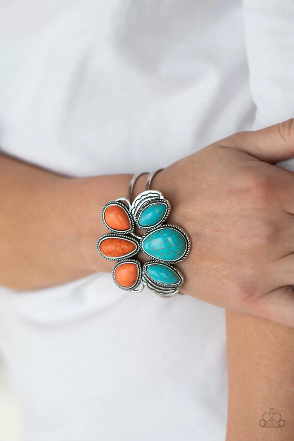 Paparazzi Botanical Badlands - Orange and Turquoise Blue Stone Hinged Bracelet