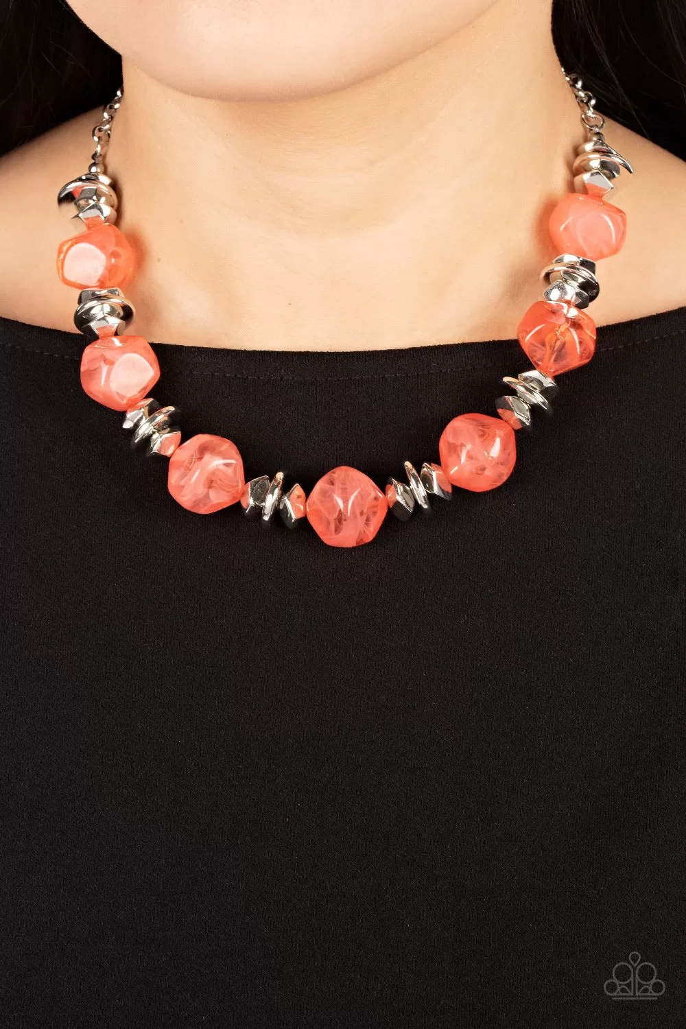 Paparazzi Island Ice - Orange Icy Coral Beads Necklace