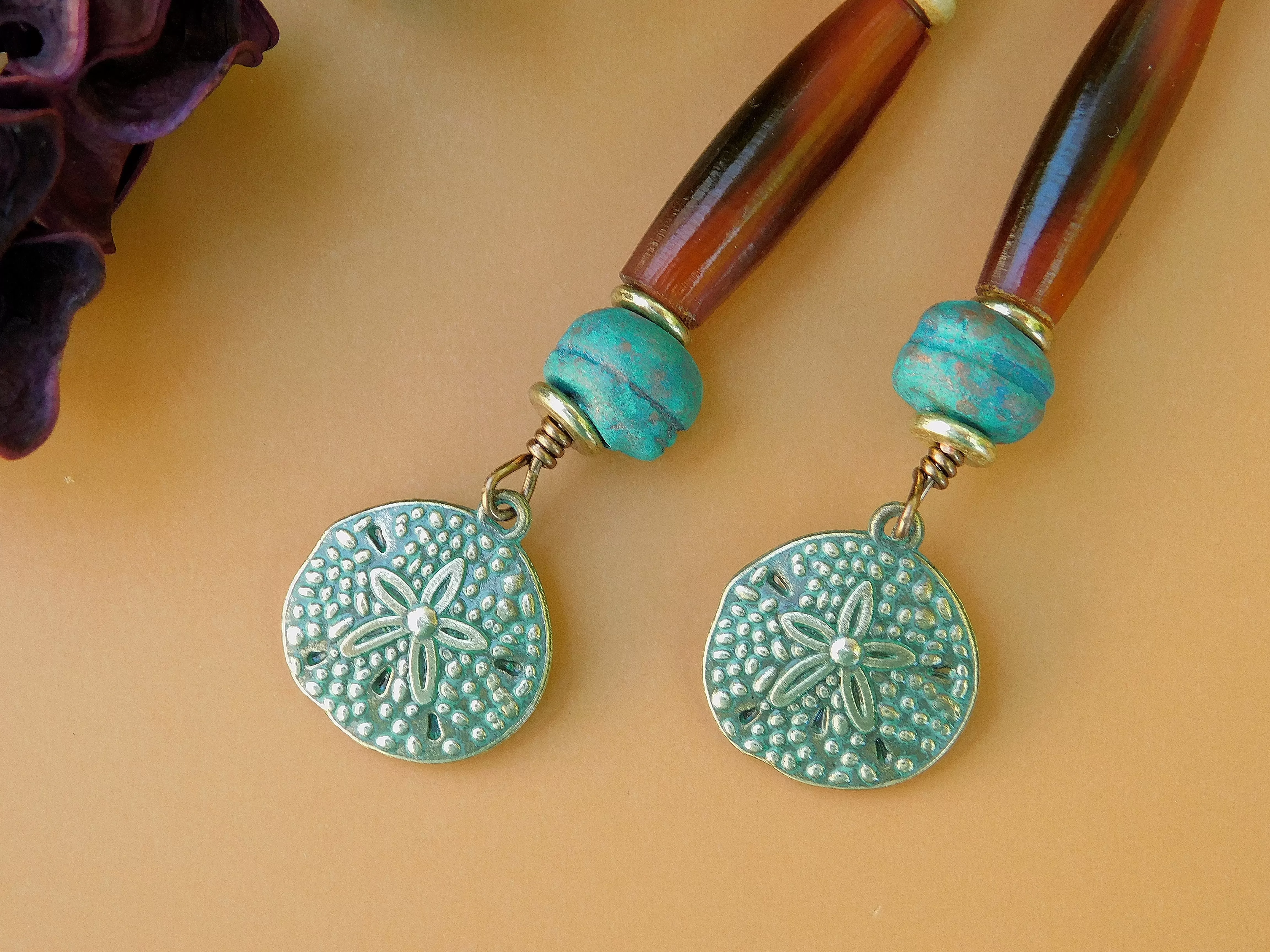 Patina Sand Dollar Charm Earrings