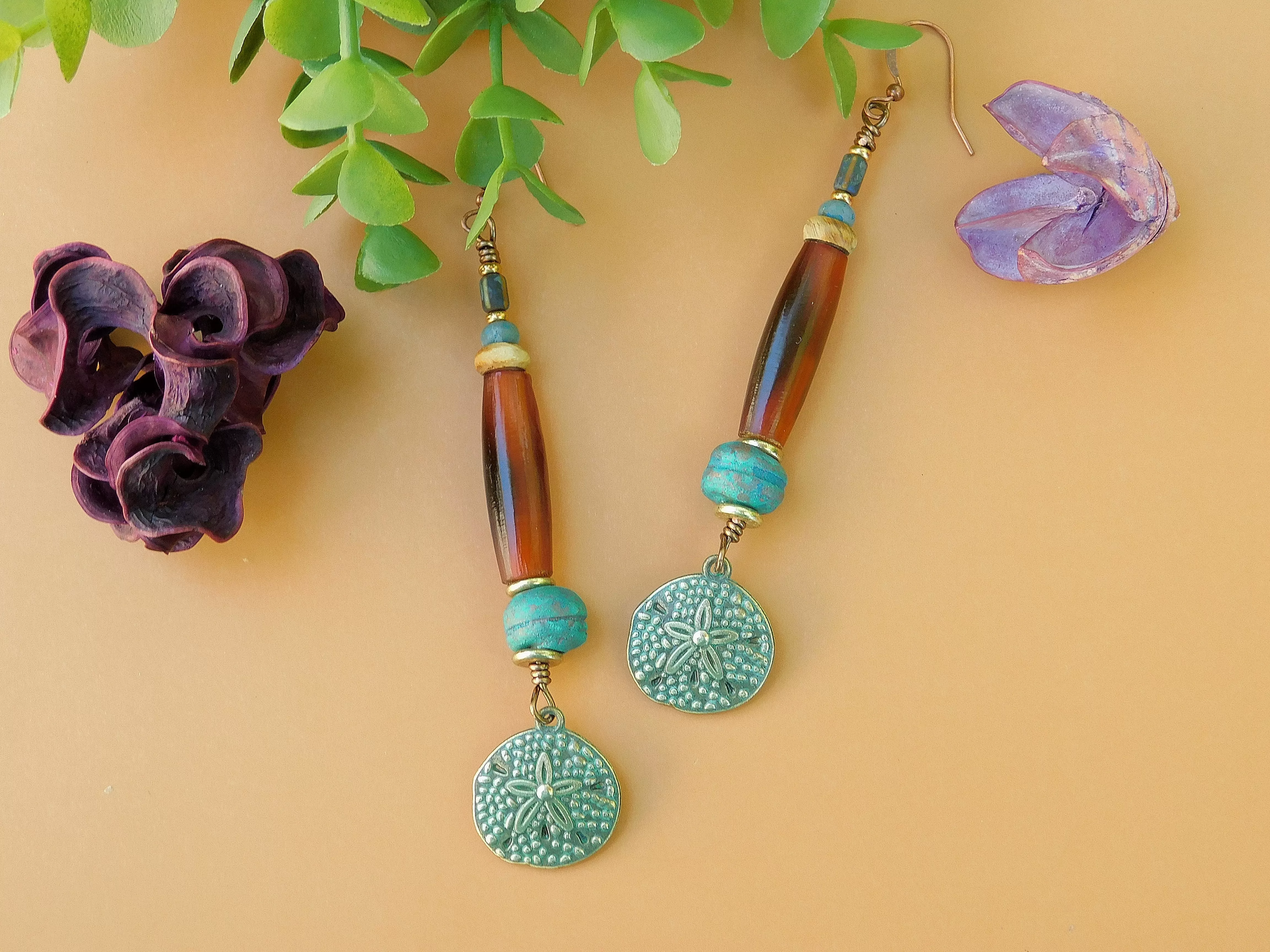 Patina Sand Dollar Charm Earrings