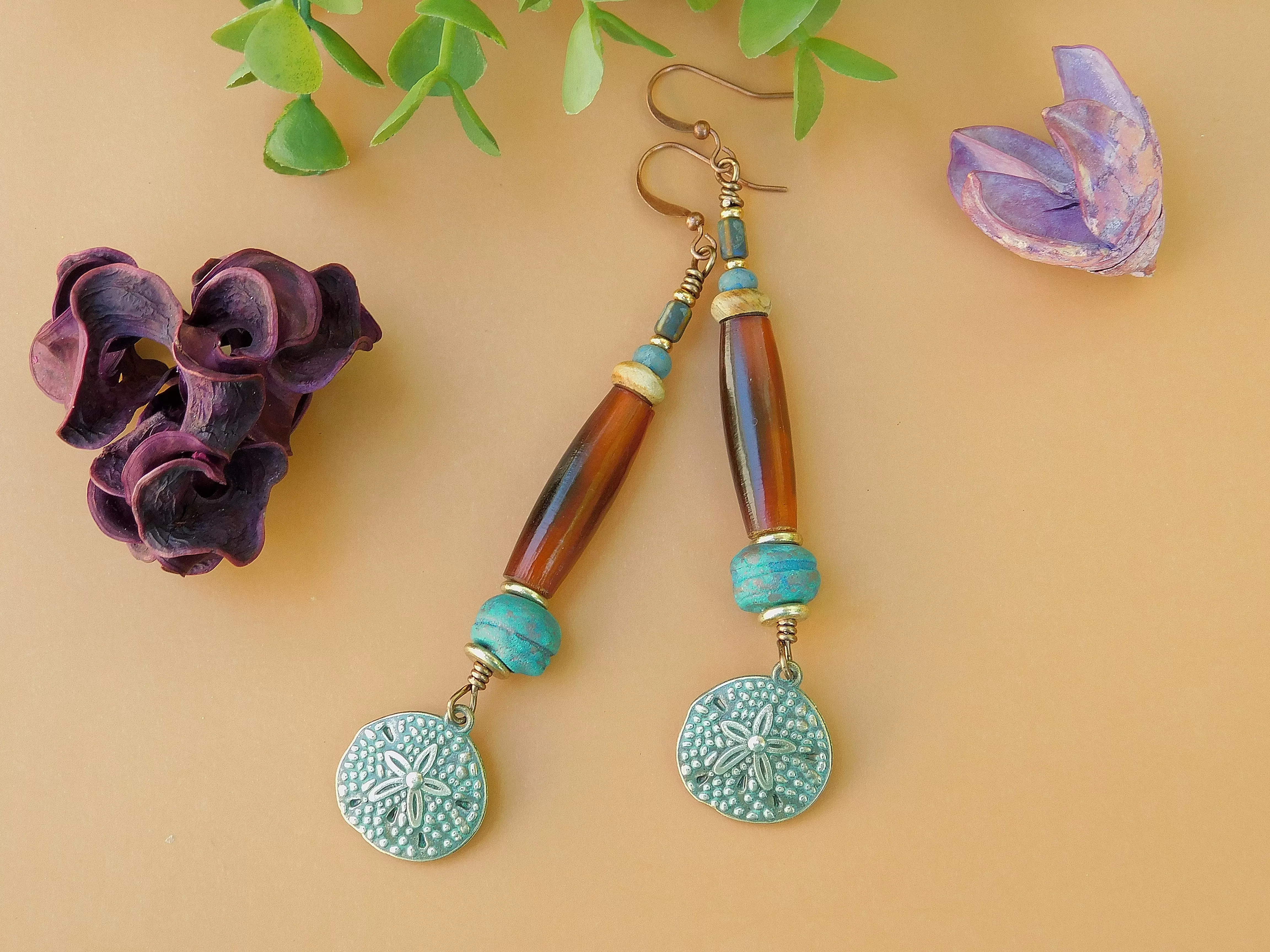 Patina Sand Dollar Charm Earrings