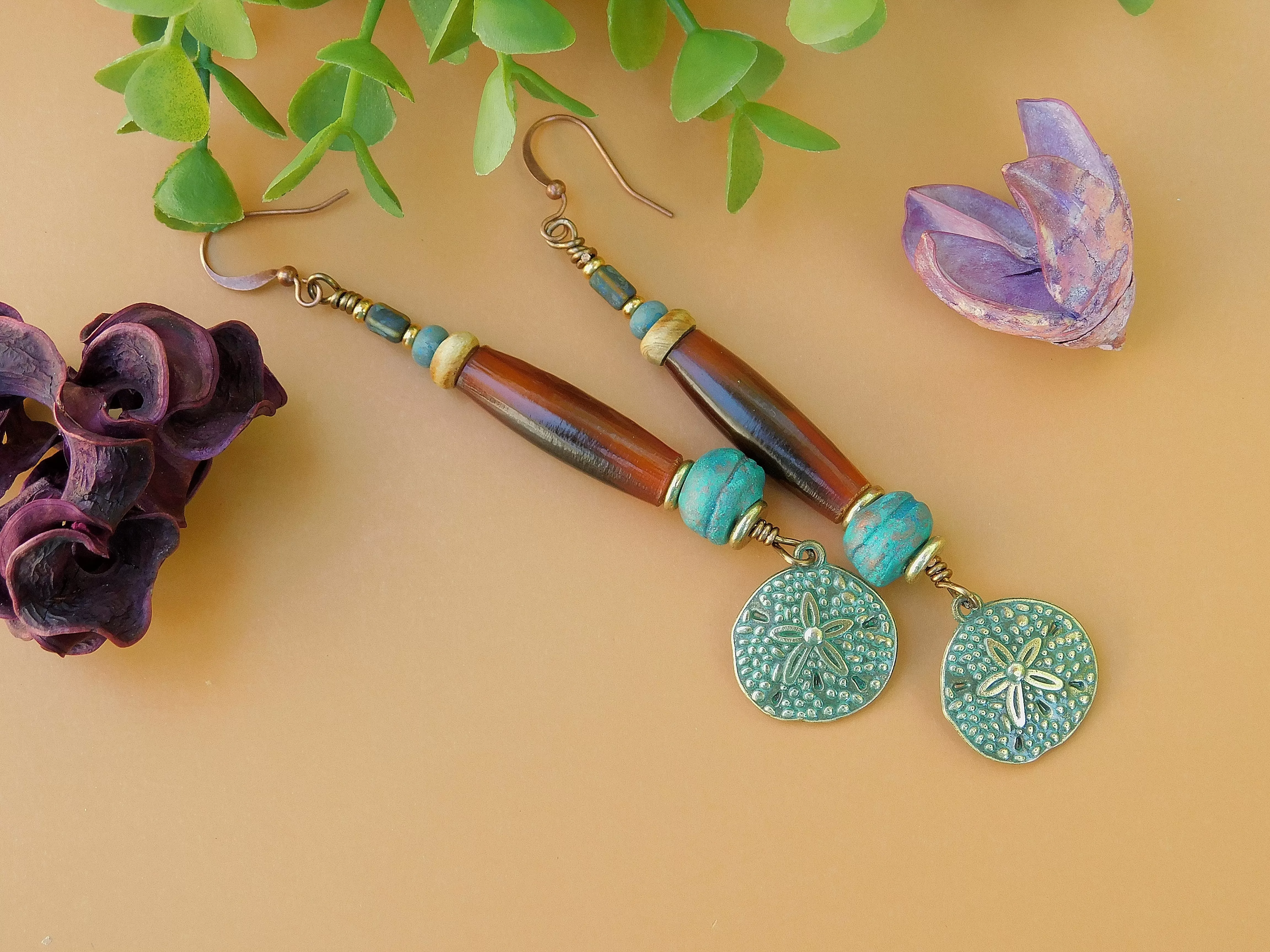 Patina Sand Dollar Charm Earrings