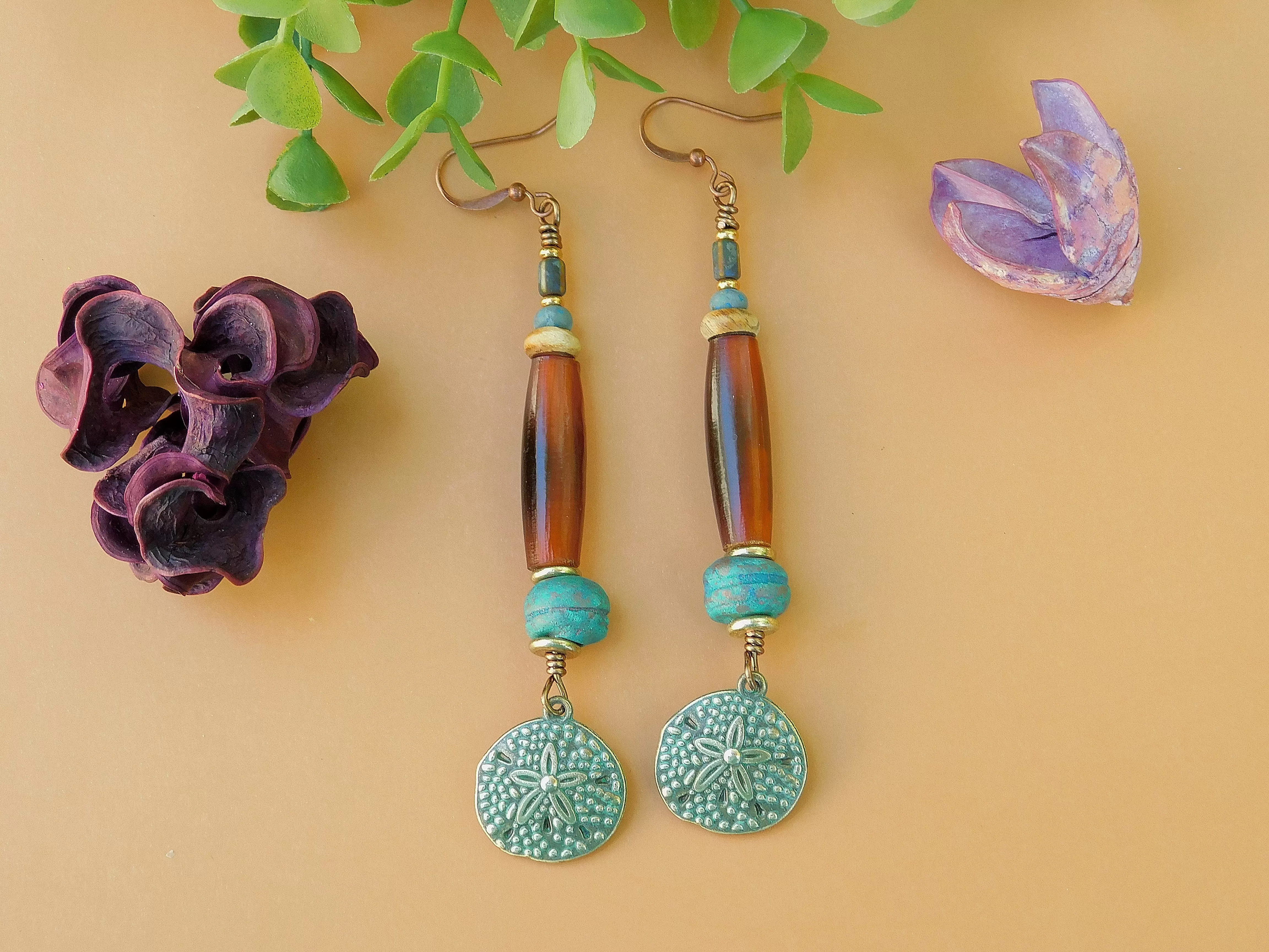 Patina Sand Dollar Charm Earrings