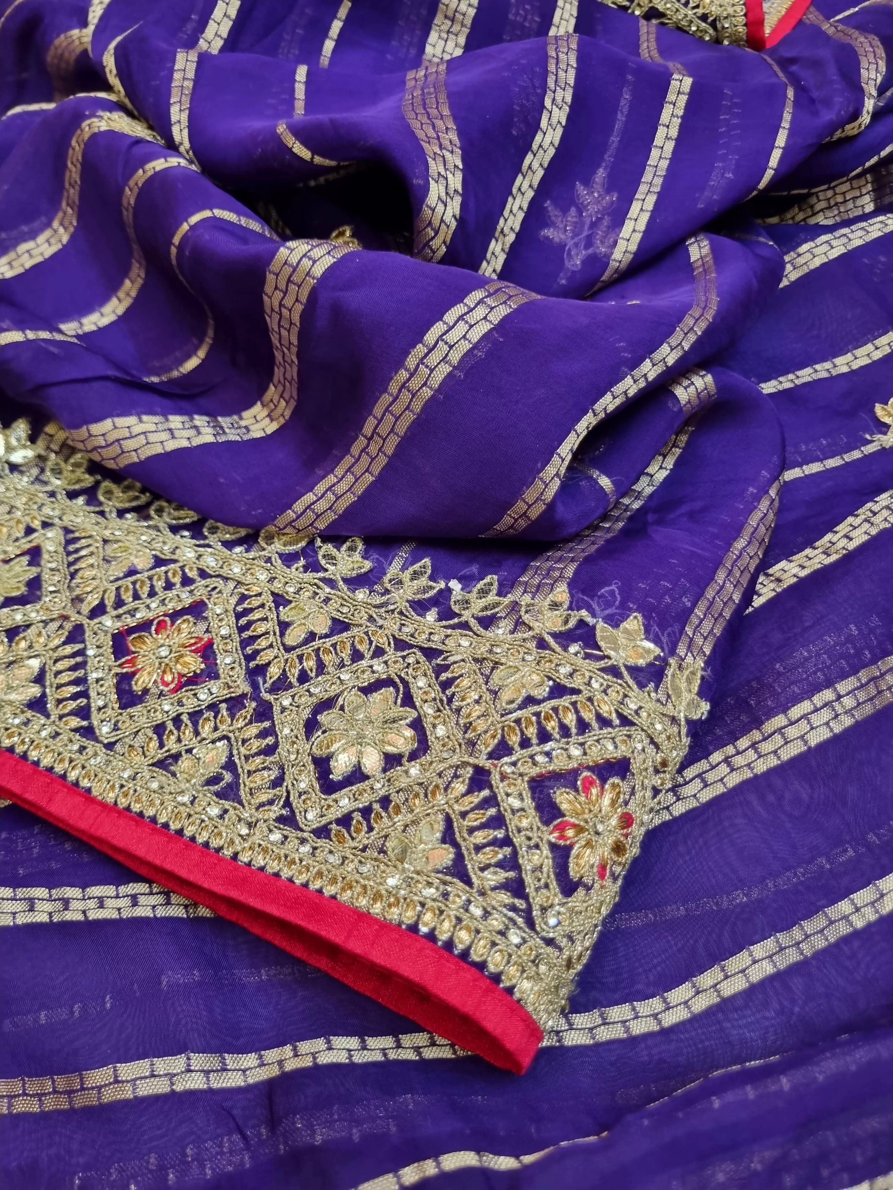 Purple Color Designer Organza Saree with Gotapatti & Zardozi Work