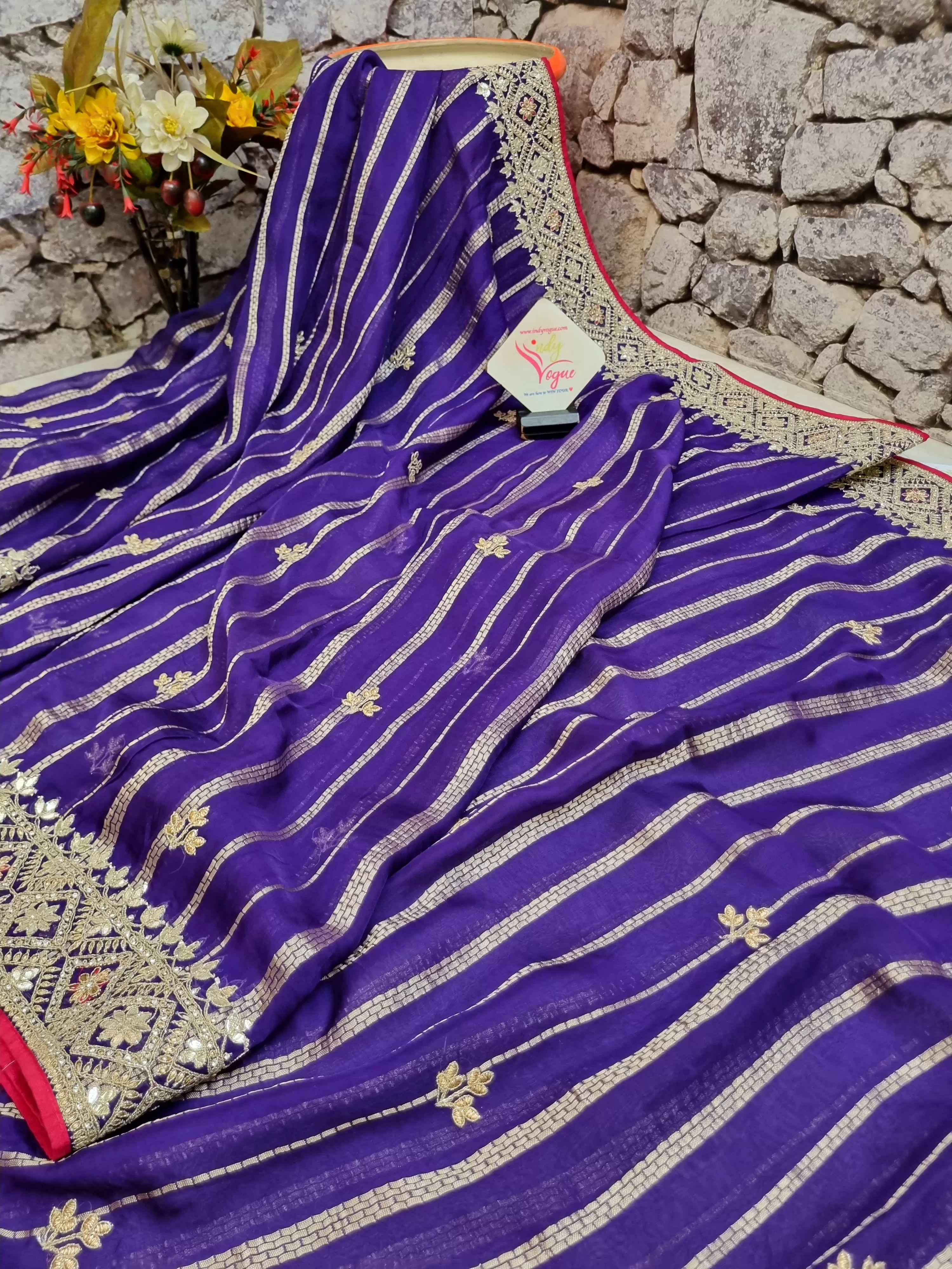 Purple Color Designer Organza Saree with Gotapatti & Zardozi Work