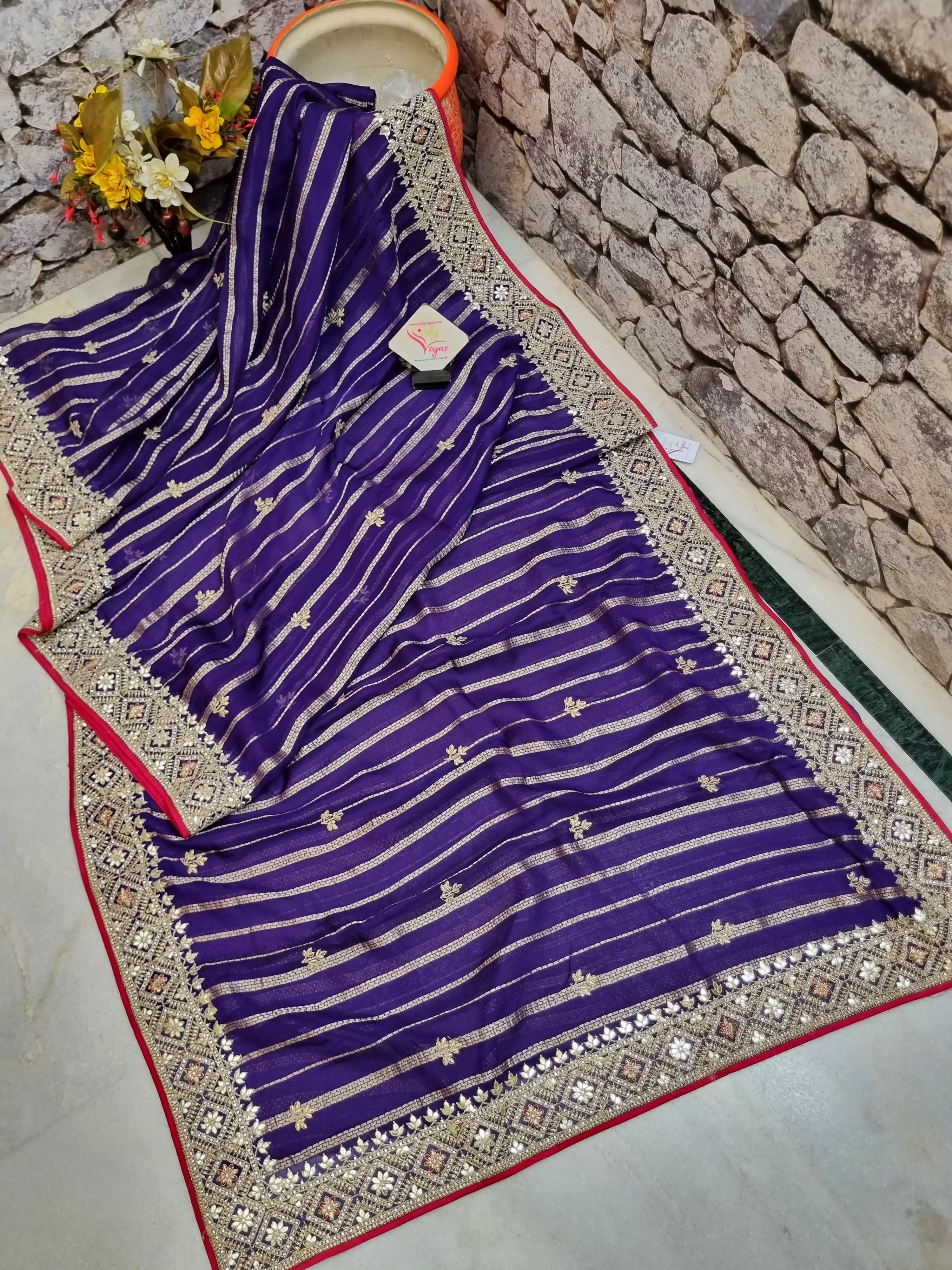 Purple Color Designer Organza Saree with Gotapatti & Zardozi Work