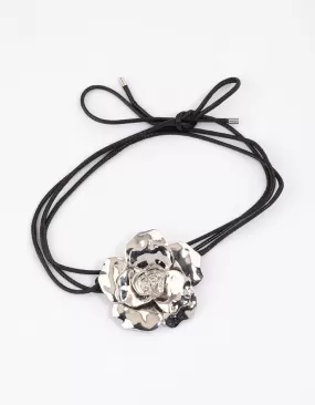 Rhodium Flower Cord Choker