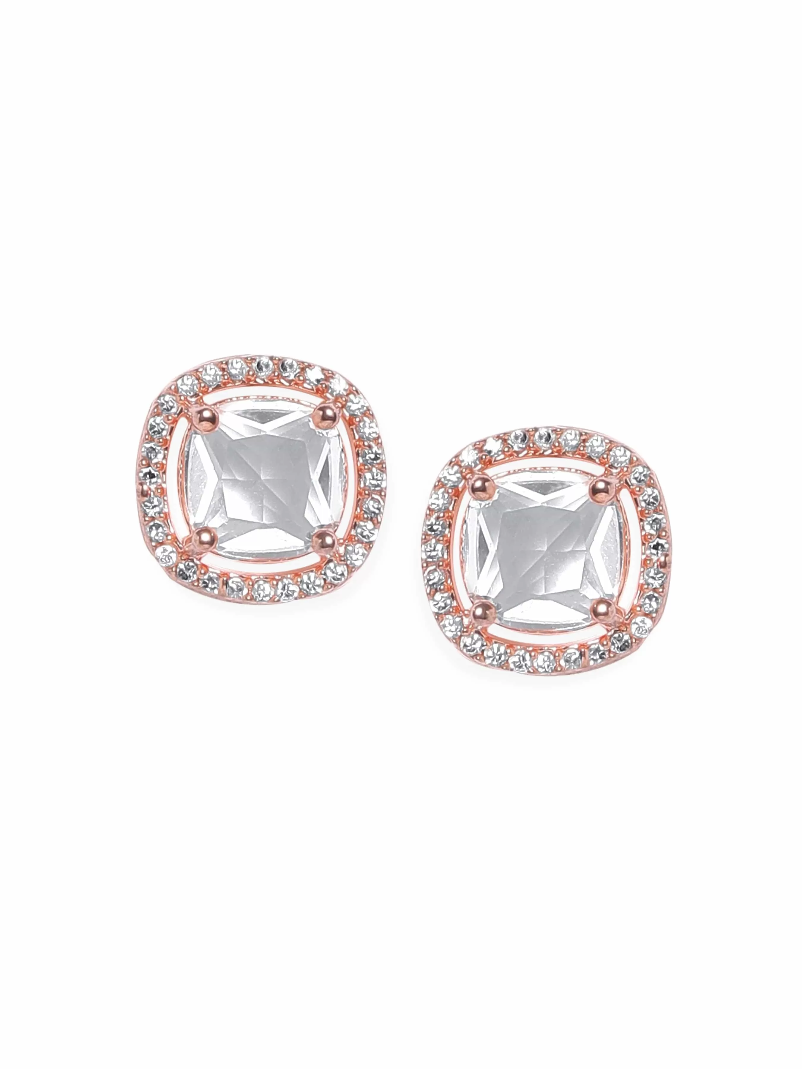 Rubans 18K Rose Gold zirconia studded Minimal stud earring