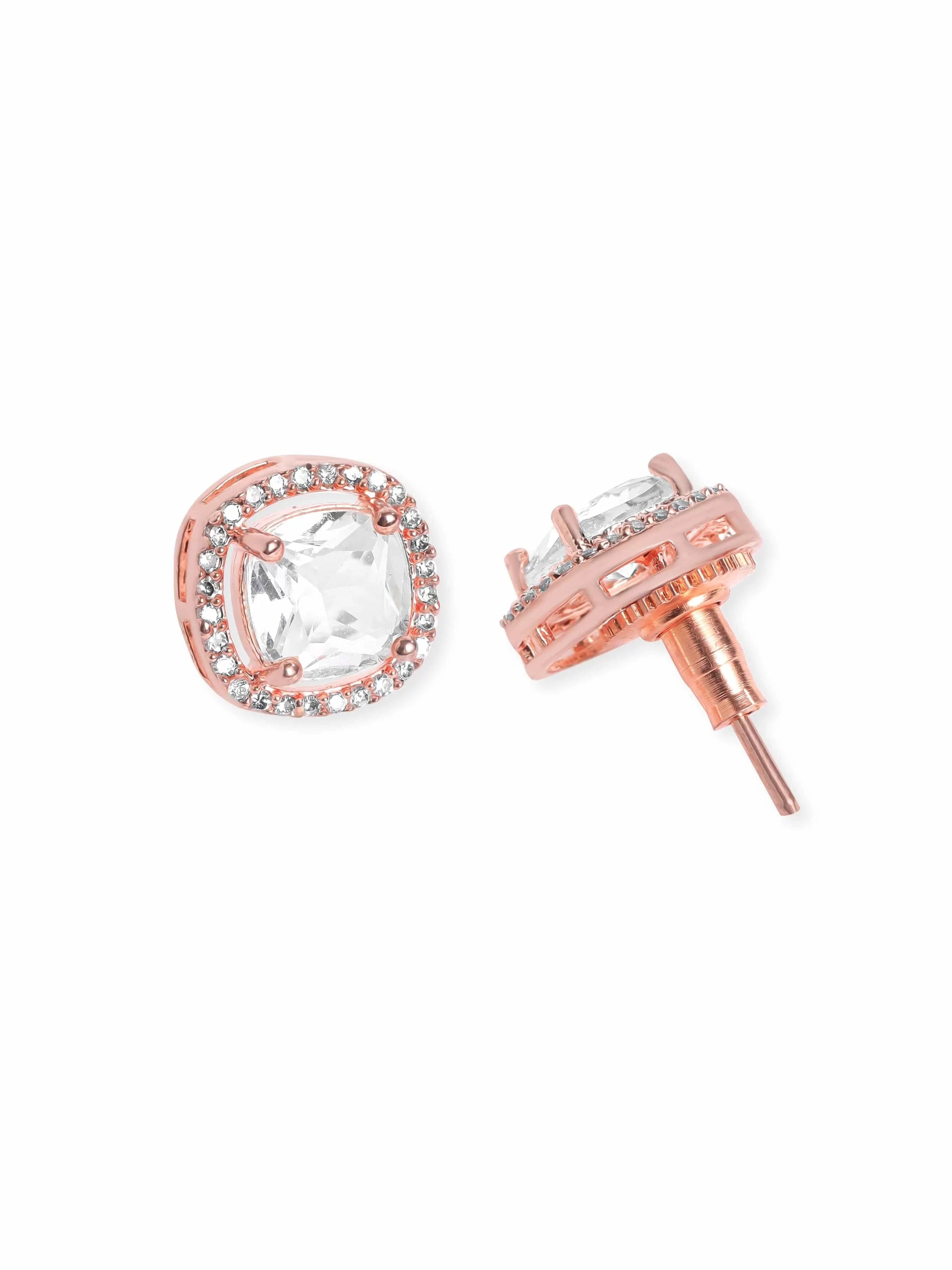 Rubans 18K Rose Gold zirconia studded Minimal stud earring