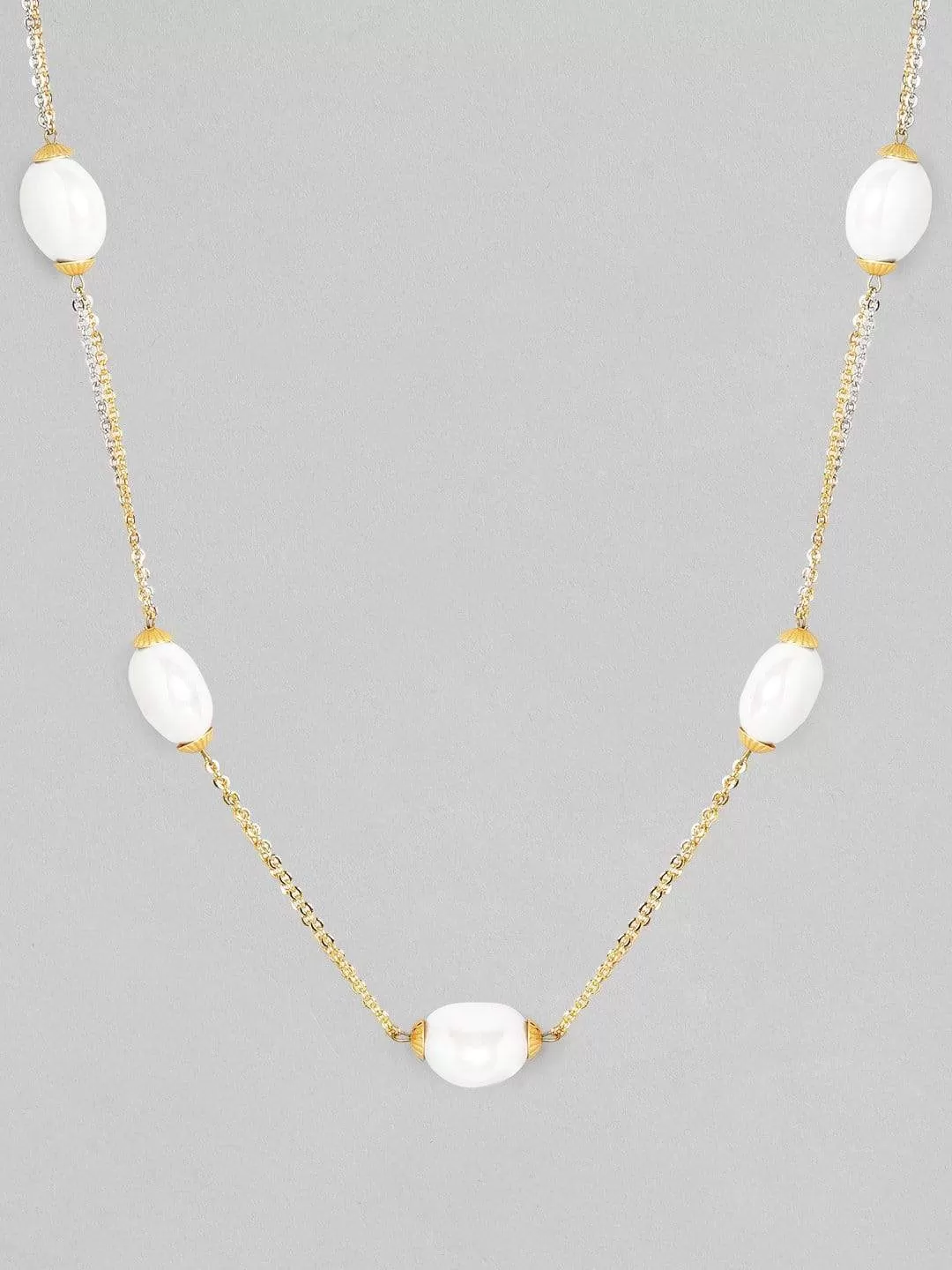 Rubans Gold Plated Contemporary White Beads Minimal Necklace