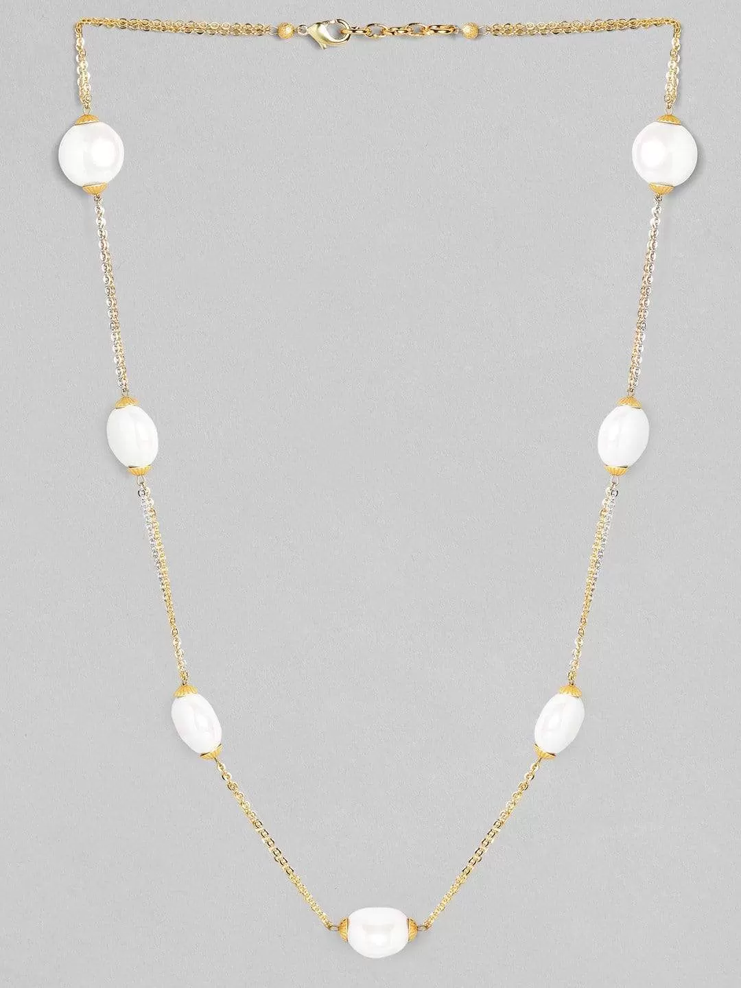 Rubans Gold Plated Contemporary White Beads Minimal Necklace