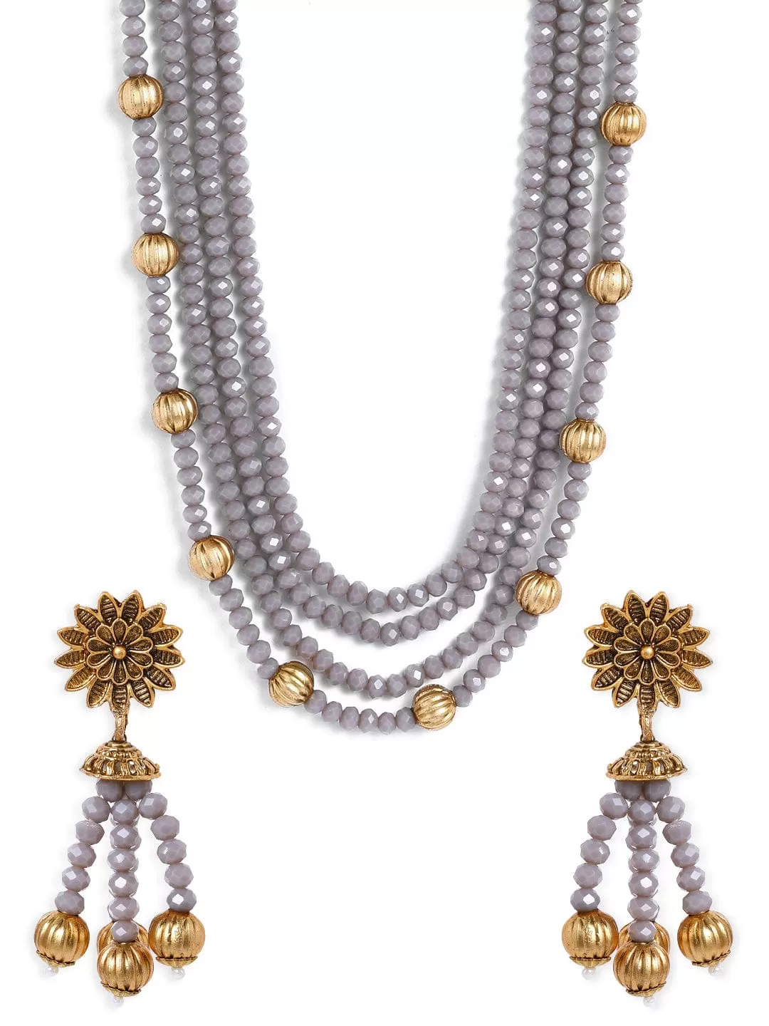 Rubans Gold Plated Crystal Beads Embellished Statement Necklace Set