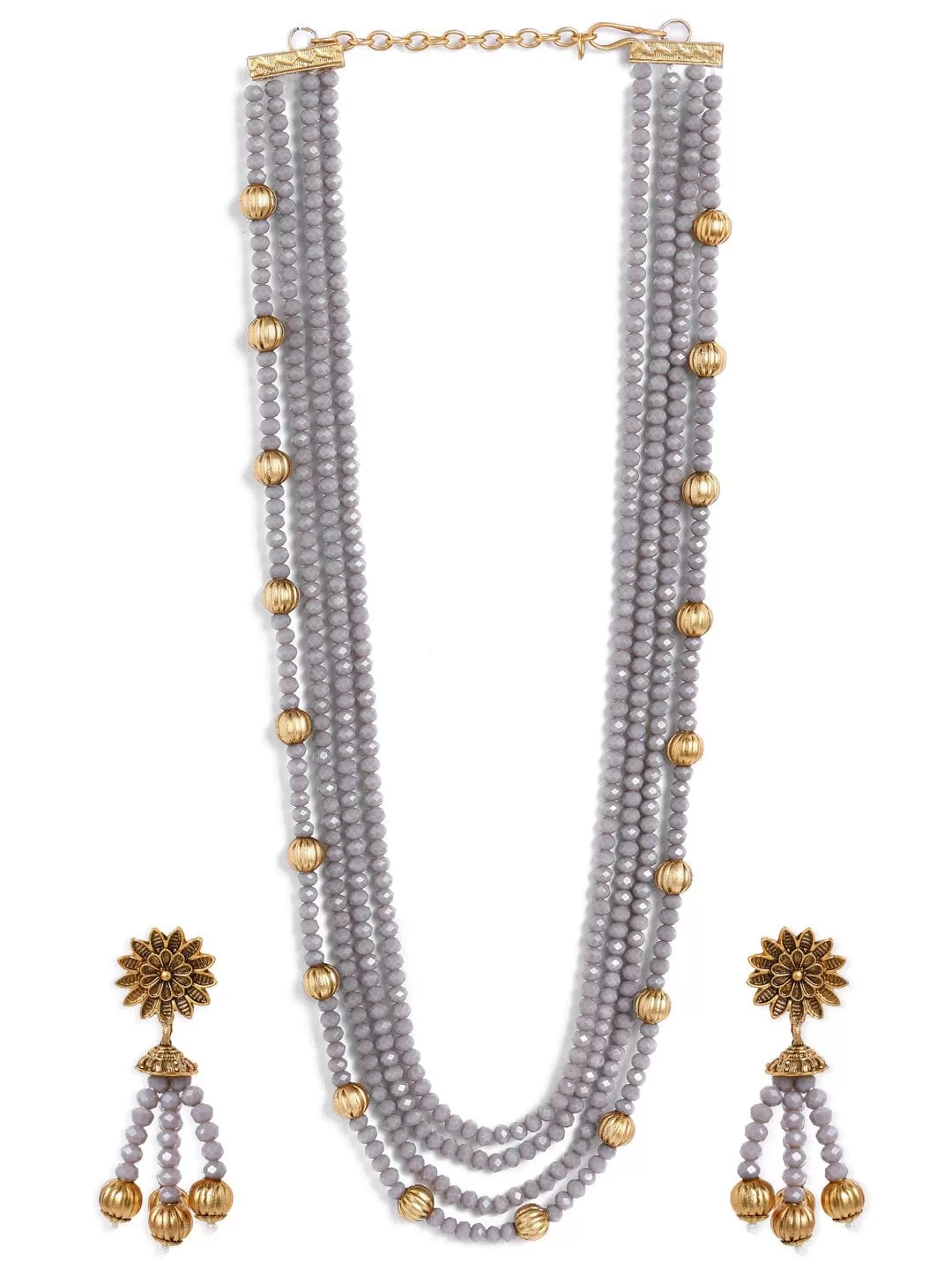 Rubans Gold Plated Crystal Beads Embellished Statement Necklace Set