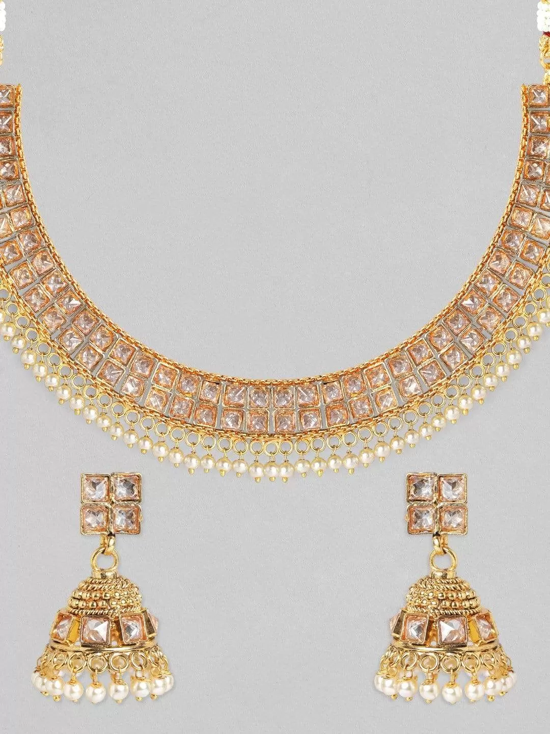 Rubans Gold Plated Stone Studded Necklace Set