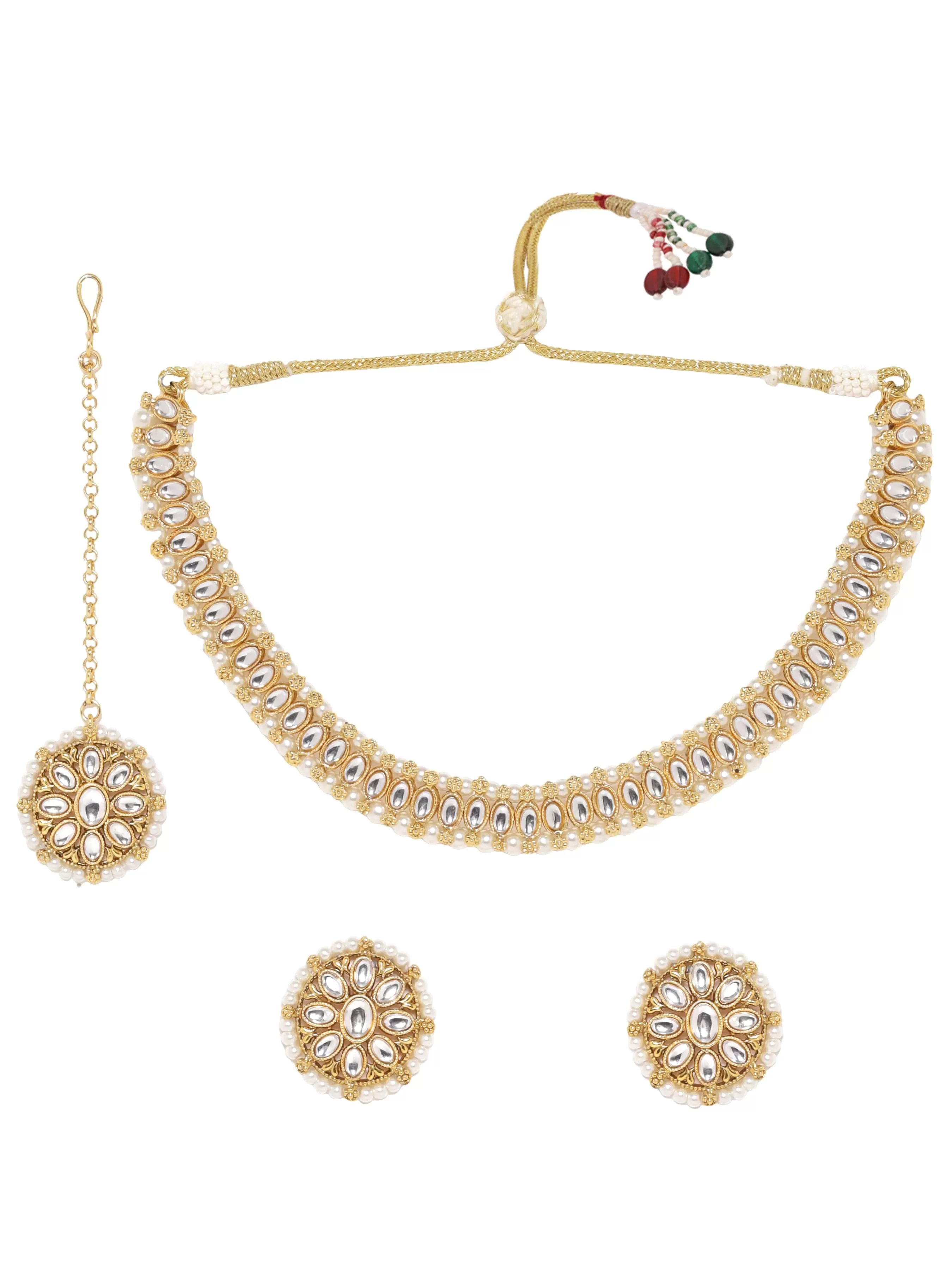 Rubans Gold toned Kundan Studded Pearl beaded choker Set