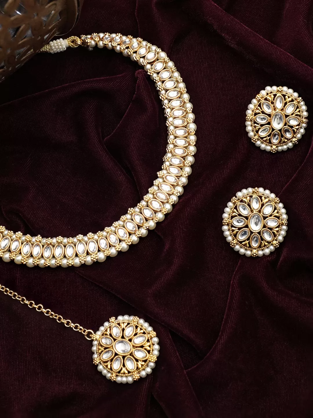 Rubans Gold toned Kundan Studded Pearl beaded choker Set