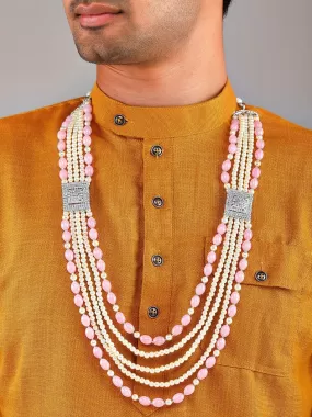 Rubans Pink & Gold Beaded Layered Mens Necklace.