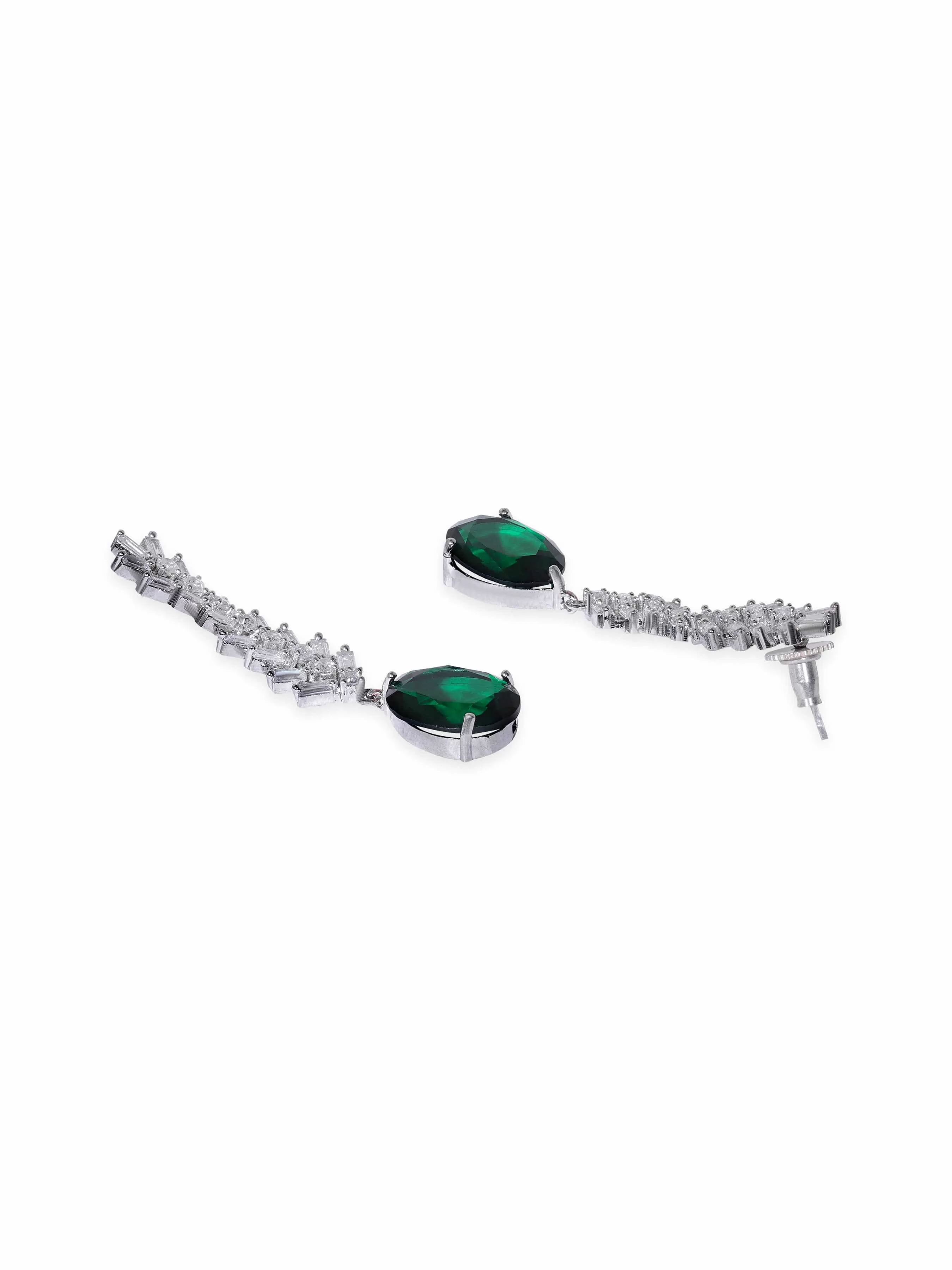 Rubans Rhodium Plated Emerald Green Zirconia Teardrop Classy Earring