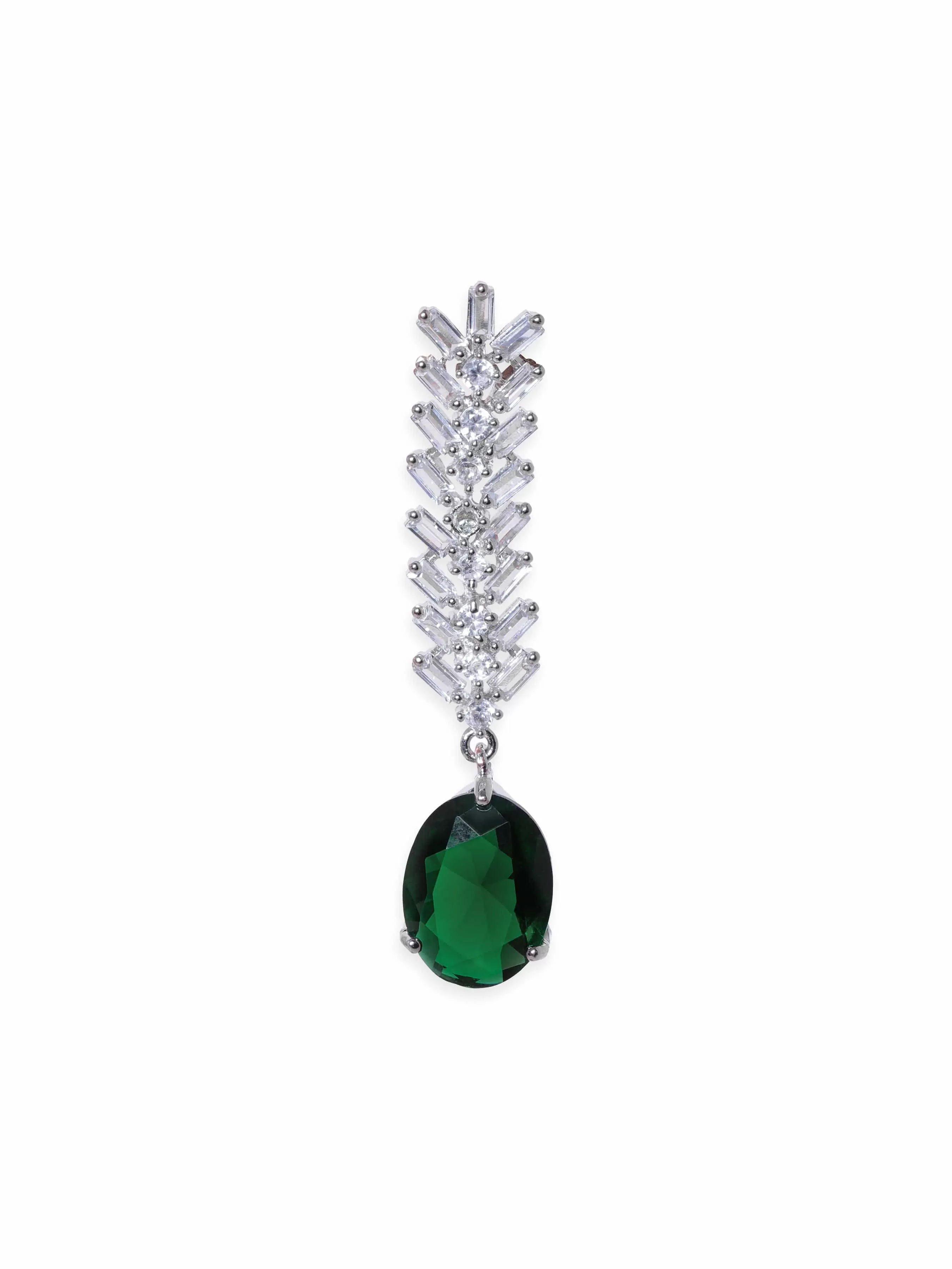 Rubans Rhodium Plated Emerald Green Zirconia Teardrop Classy Earring