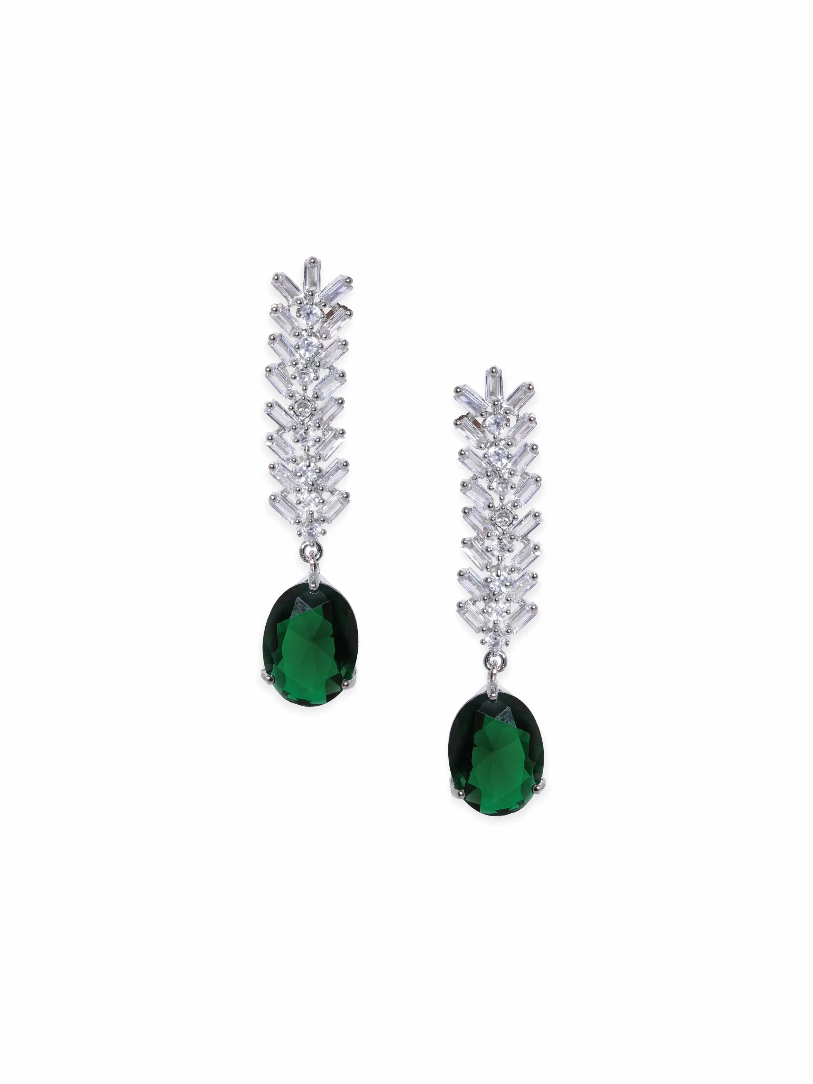 Rubans Rhodium Plated Emerald Green Zirconia Teardrop Classy Earring