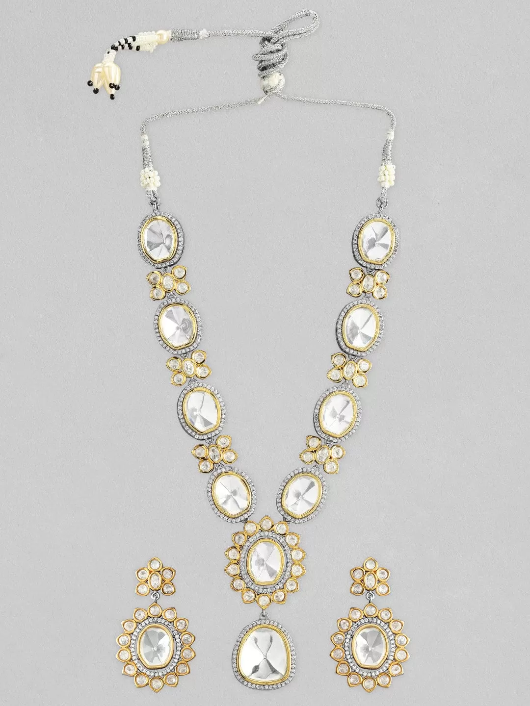 Rubans Silver Plated Kundan Polki Necklace Set With Beautiful Design