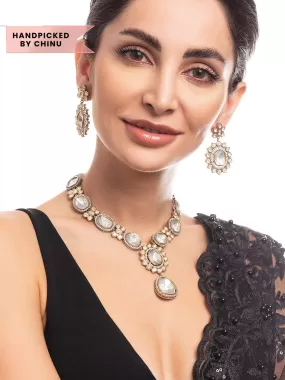 Rubans Silver Plated Kundan Polki Necklace Set With Beautiful Design