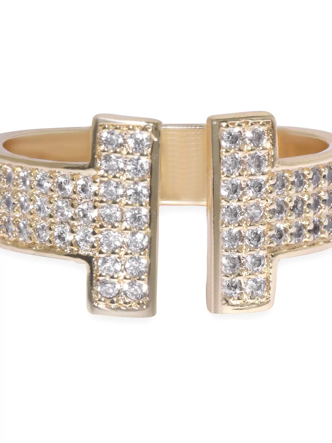 Rubans Voguish Gold Toned Pave Zirconia Studded Adjustable Ring