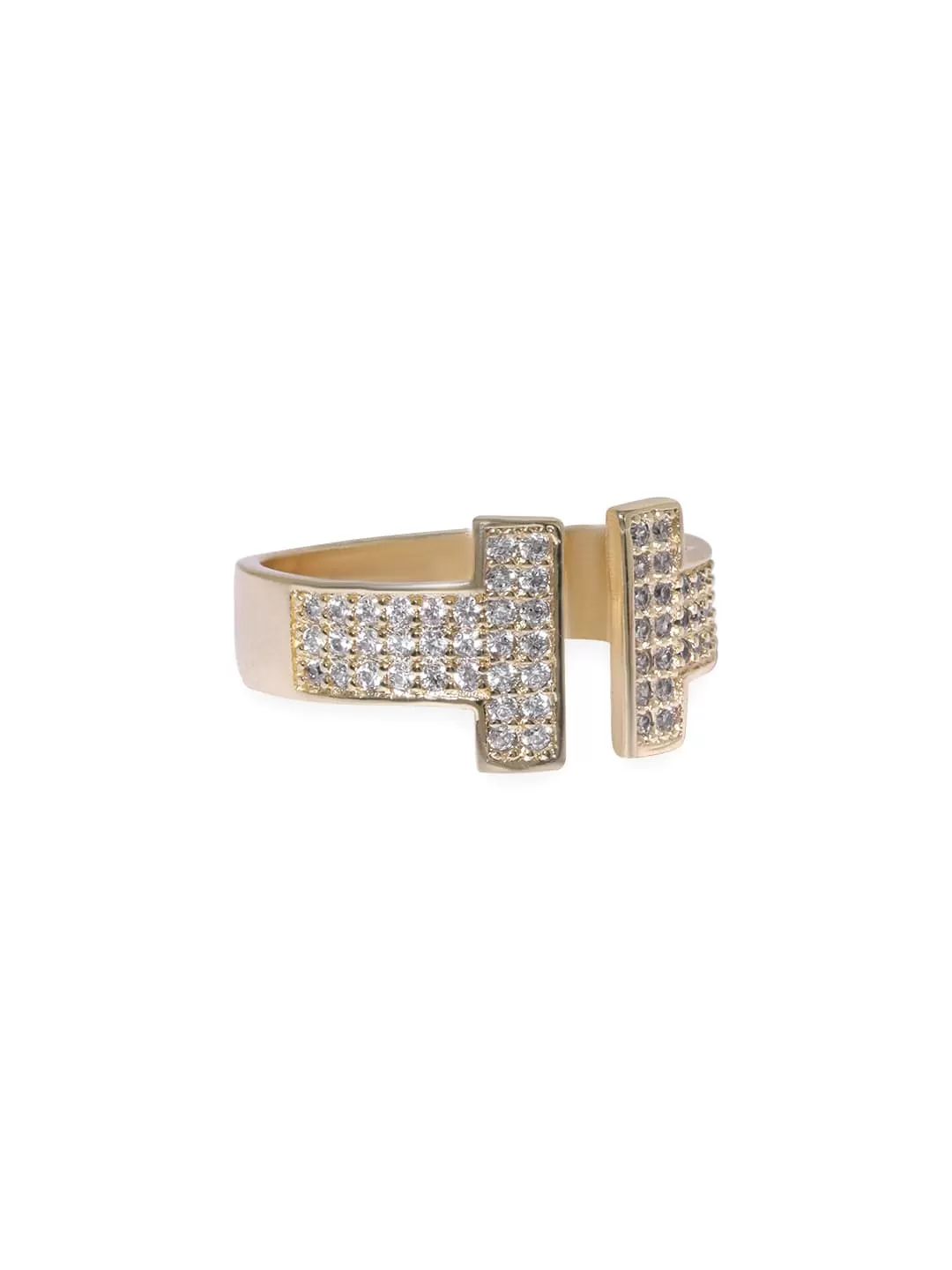 Rubans Voguish Gold Toned Pave Zirconia Studded Adjustable Ring