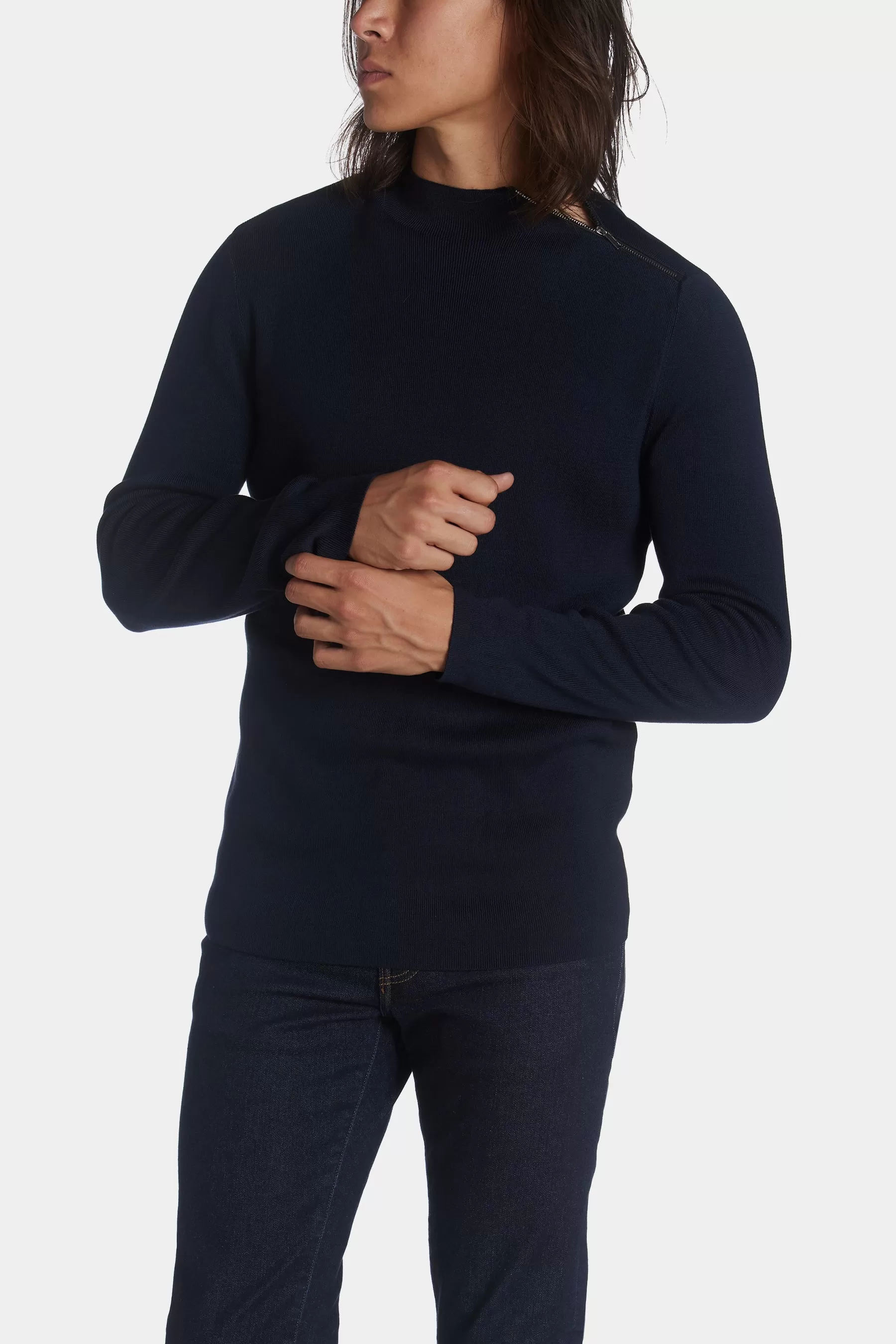 Solid Mock Neck Zip Sweater