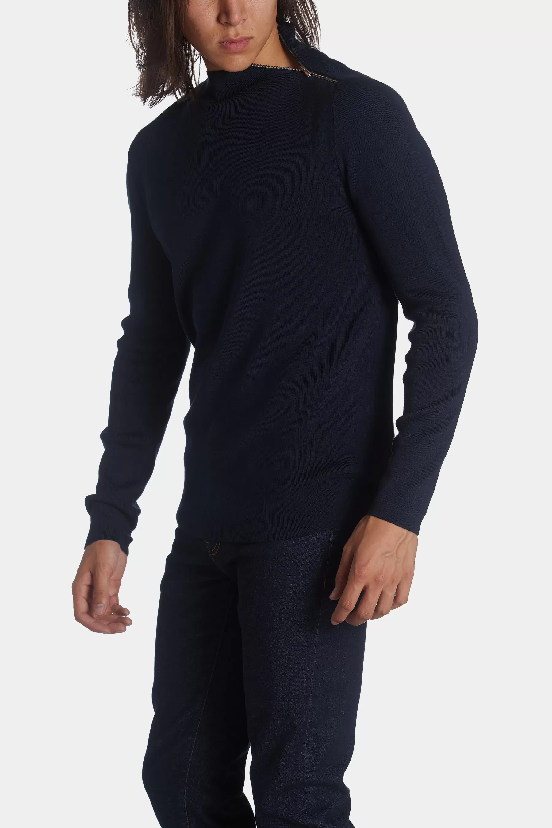 Solid Mock Neck Zip Sweater