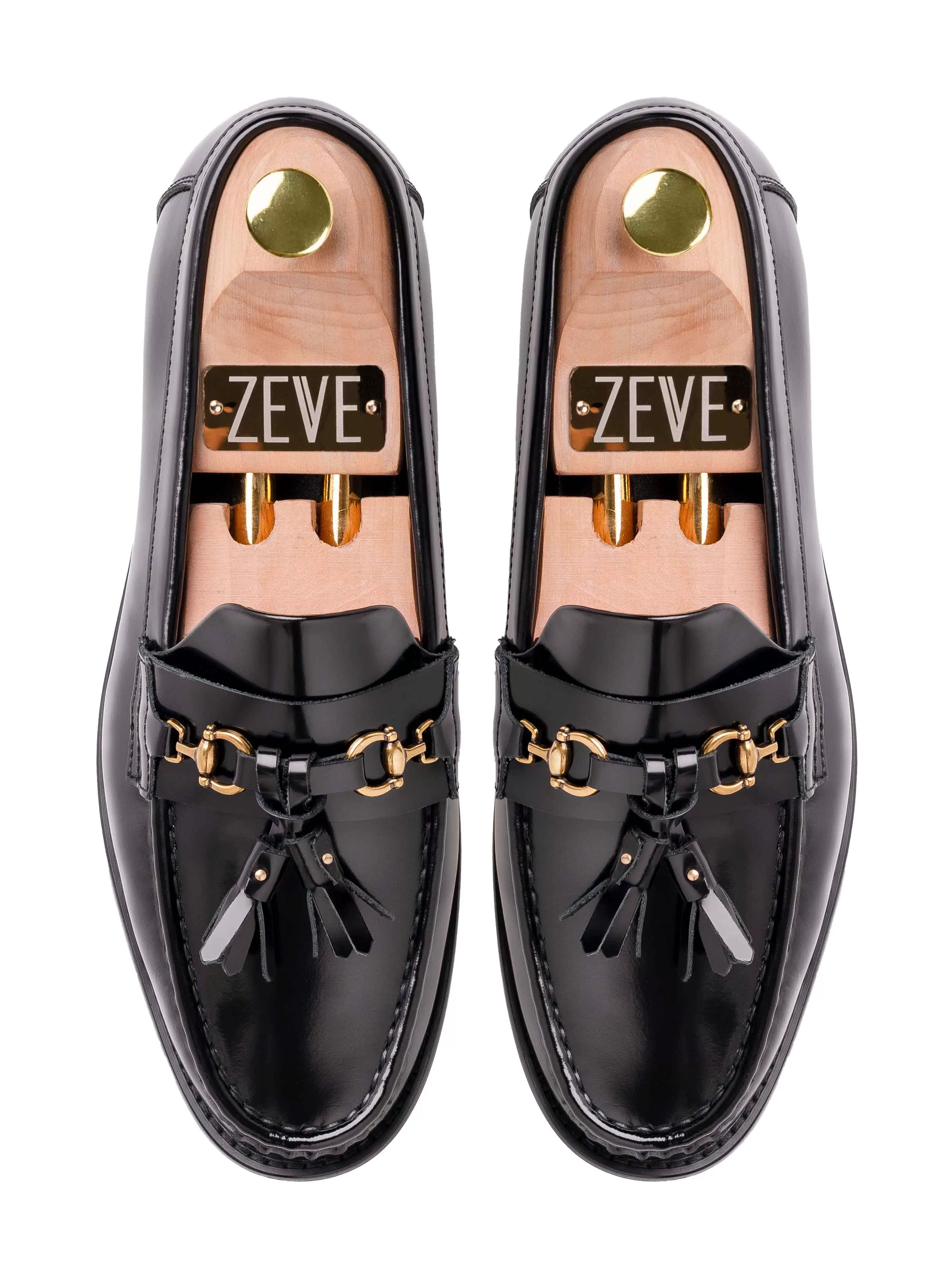 Tassel Moccasin Buckle Loafer  - Black Polished Leather