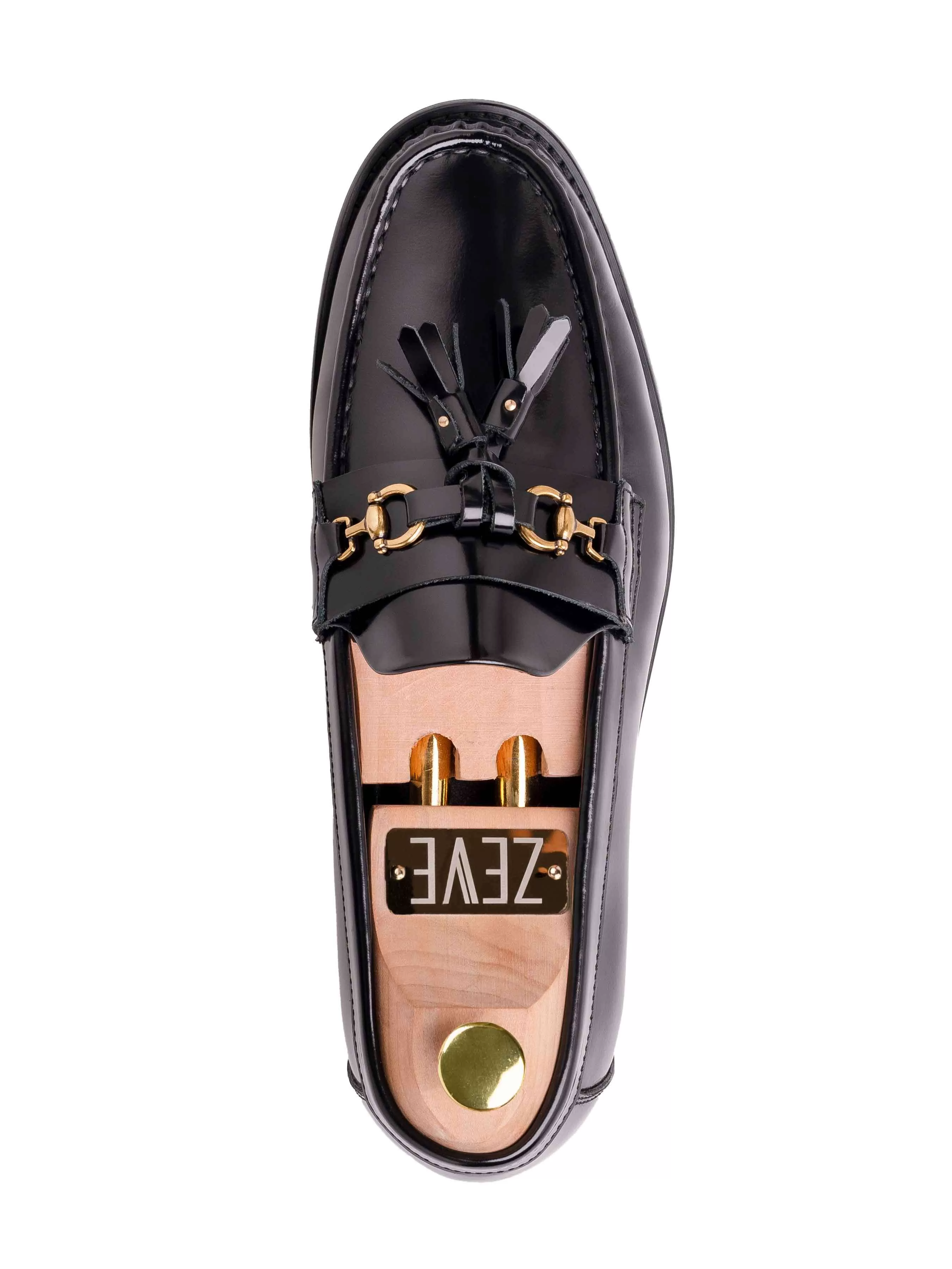 Tassel Moccasin Buckle Loafer  - Black Polished Leather