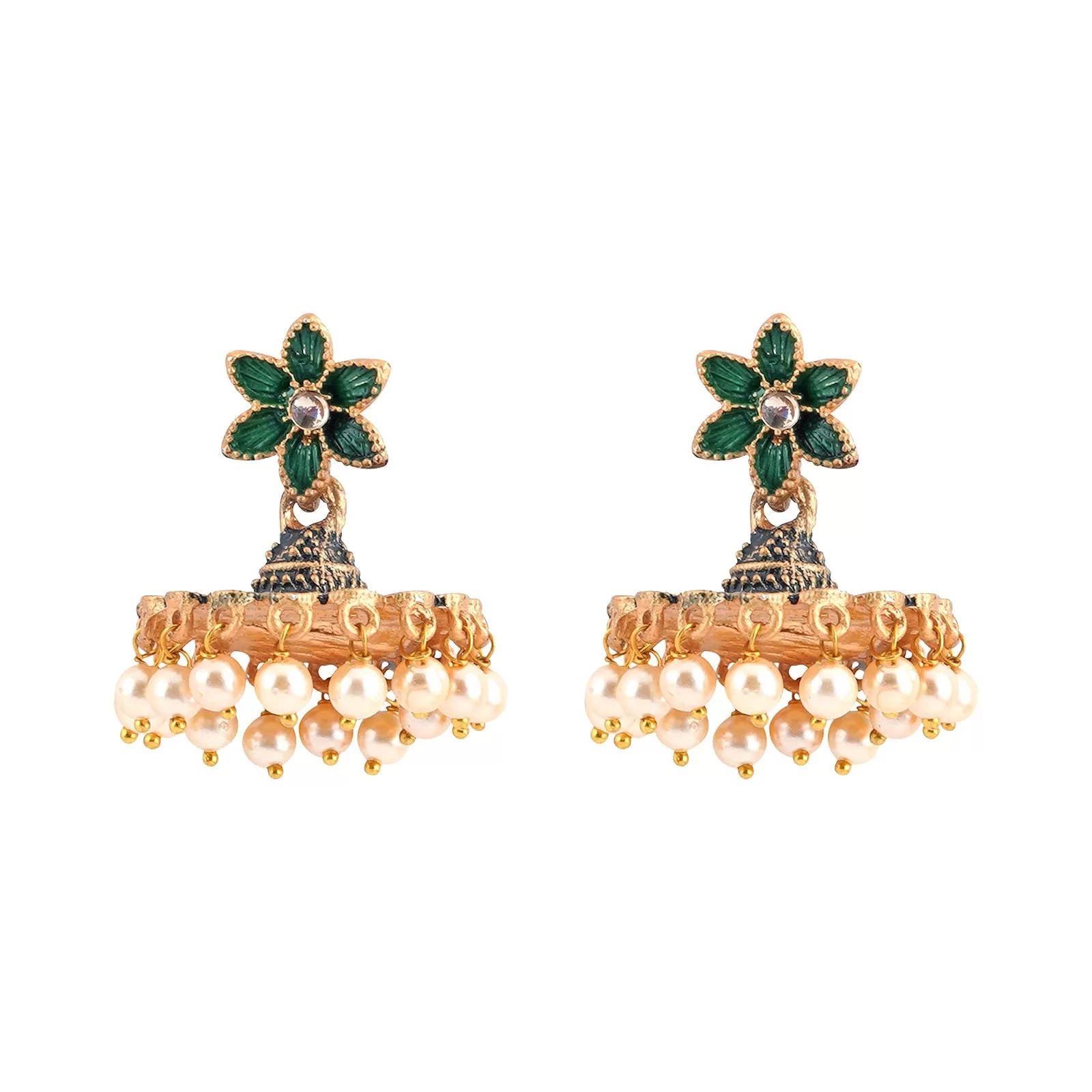 Teejh Arika Dark Green and Black Gold Enamel Earrings