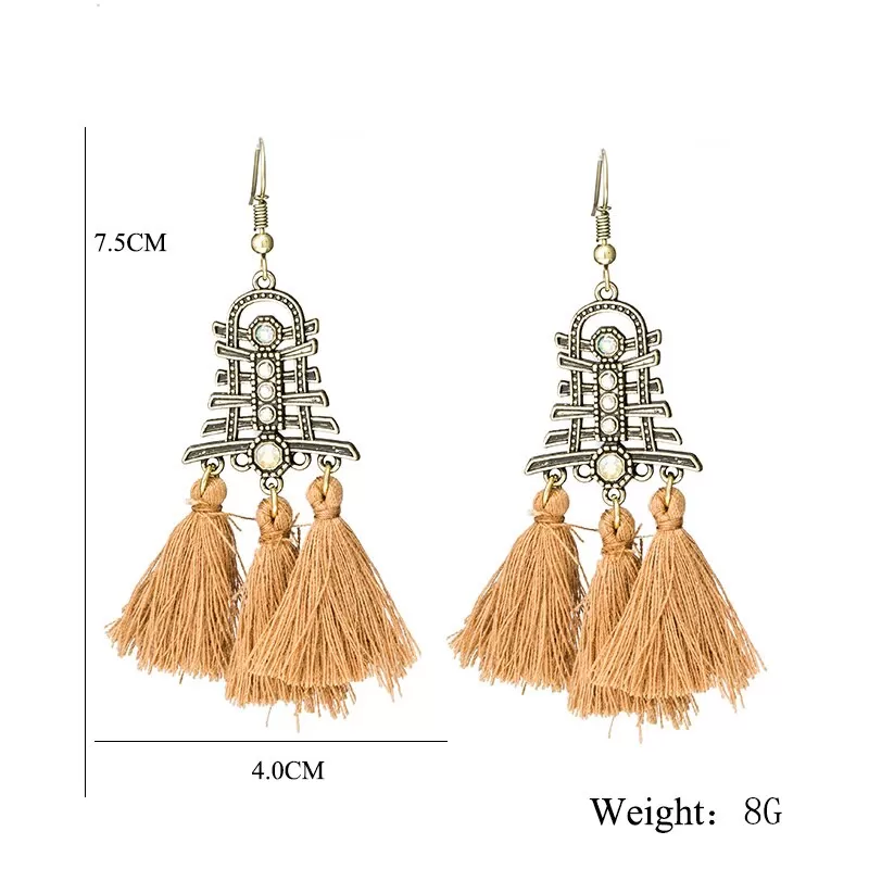 Temple Styled Ethic Tassel Earring - 3 Colors