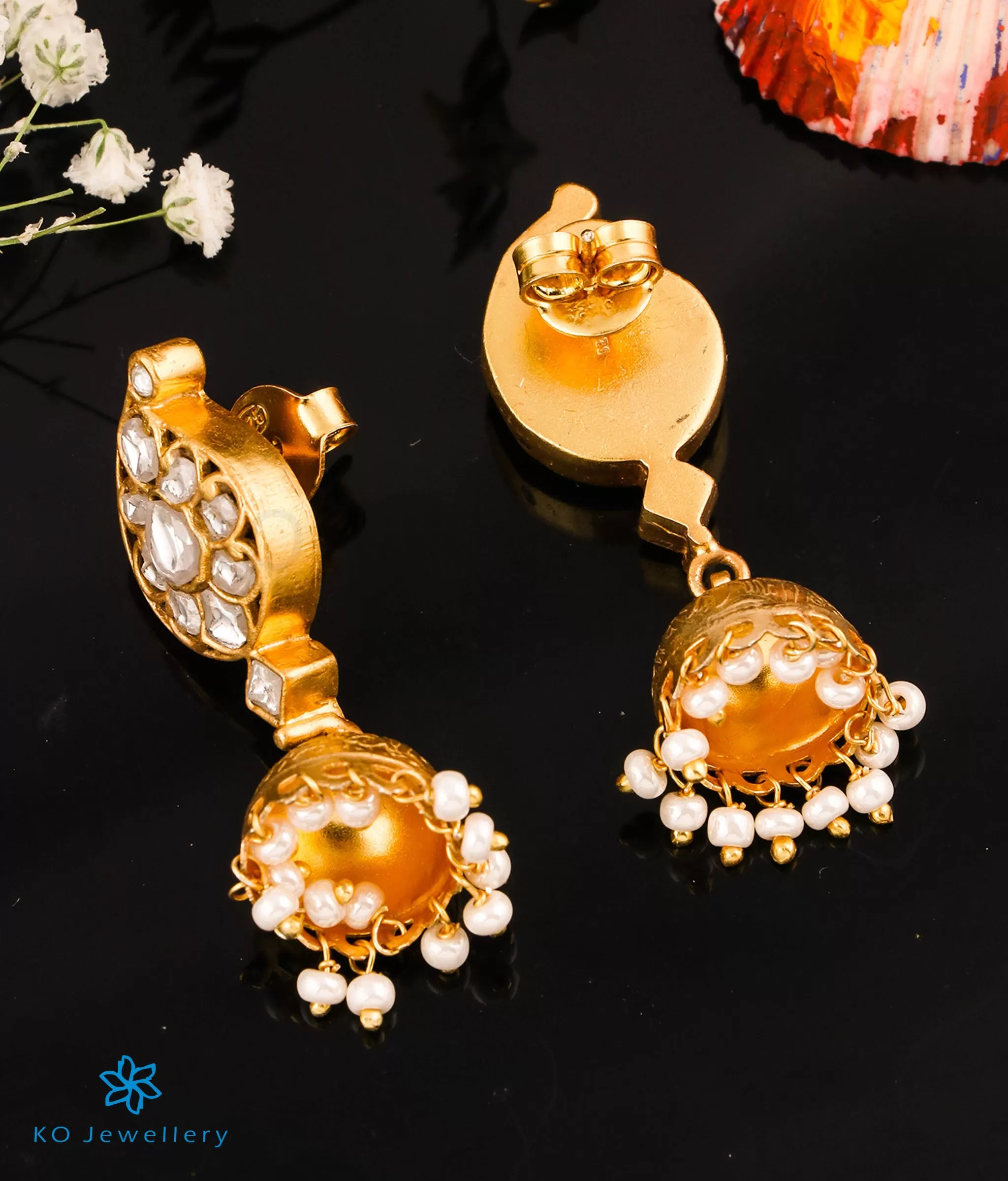 The Paisley Silver Kundan Jhumkas (White)