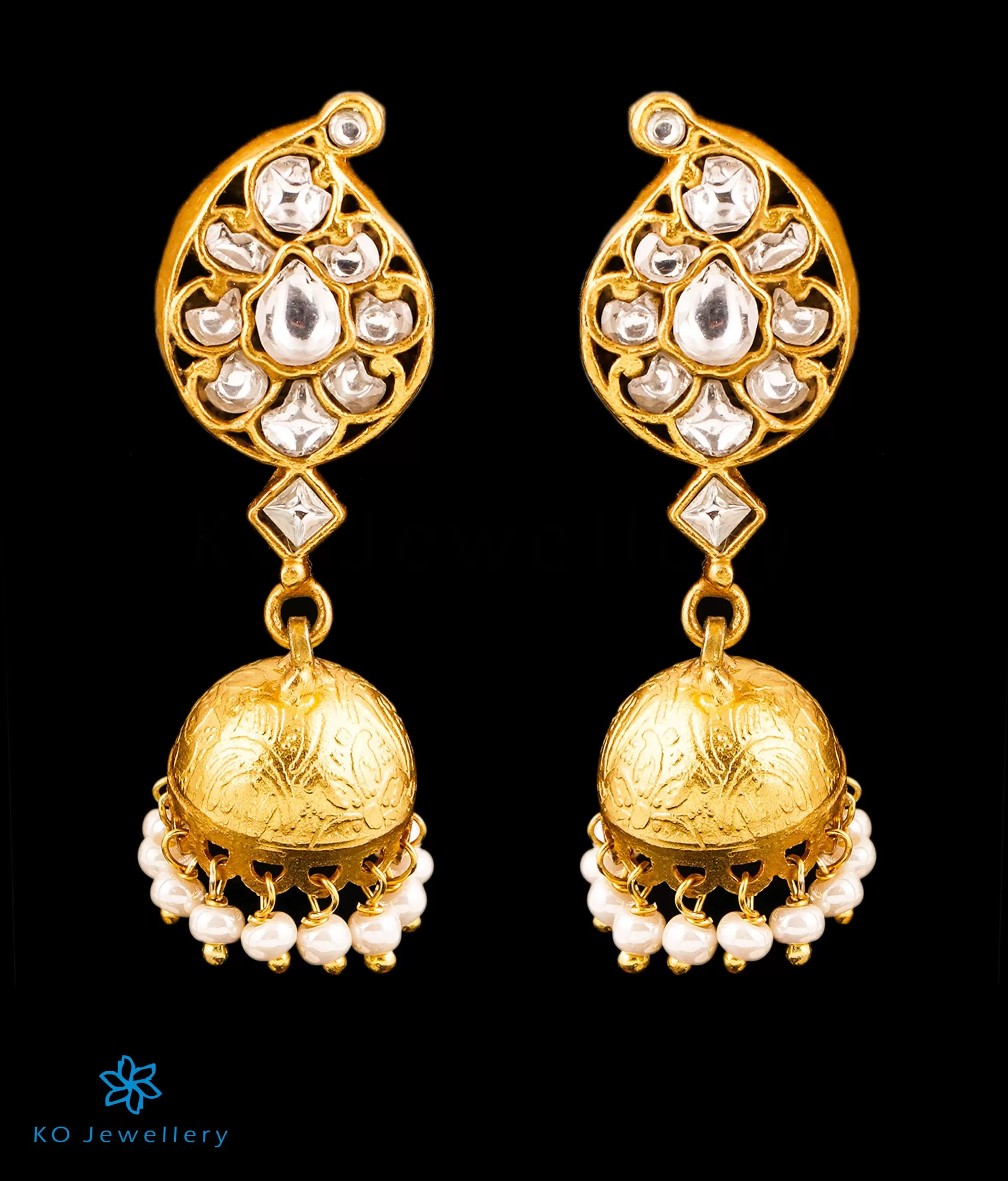 The Paisley Silver Kundan Jhumkas (White)