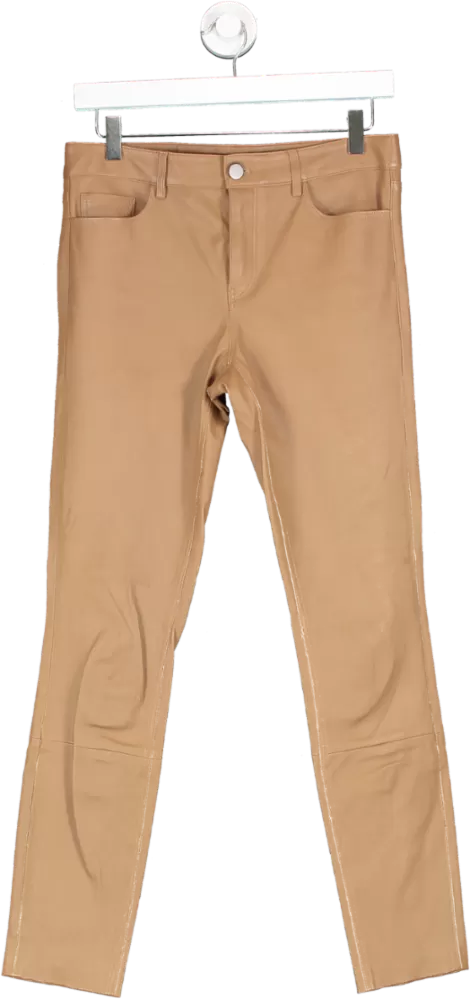 Theory Brown Slim Fit Leather Trousers UK 8