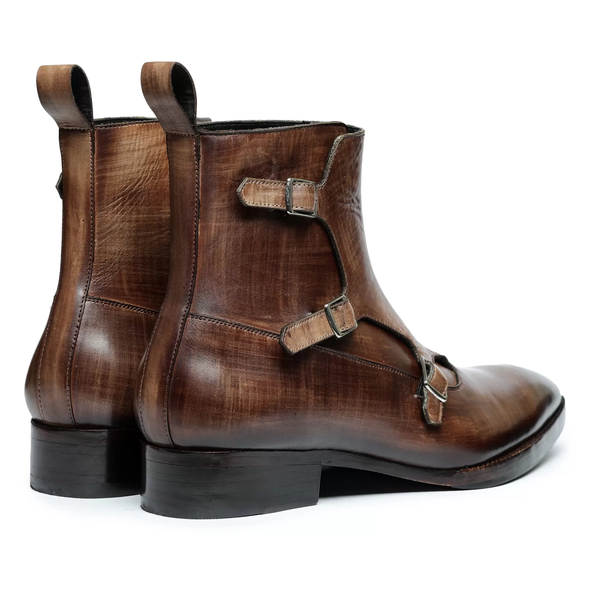 Triple Monk Strap Boots - Brown