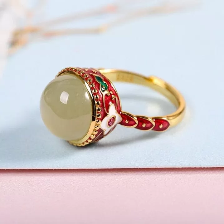 Vintage Trendy Jade Enamel Adjustable Ring - S925 Silver