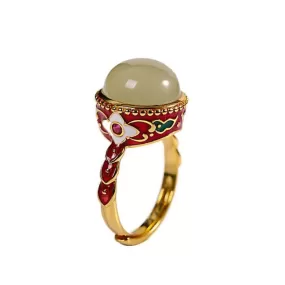 Vintage Trendy Jade Enamel Adjustable Ring - S925 Silver