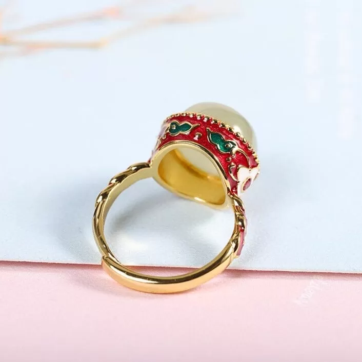 Vintage Trendy Jade Enamel Adjustable Ring - S925 Silver